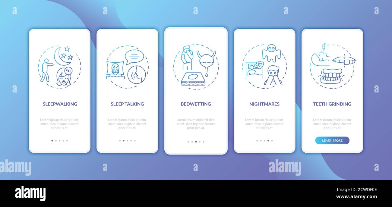 Sleep problems blue gradient onboarding mobile app page screen with concepts Stock Vector