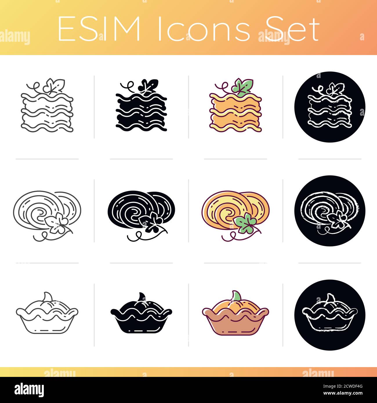 Pumpkin dishes icons set Stock Vector
