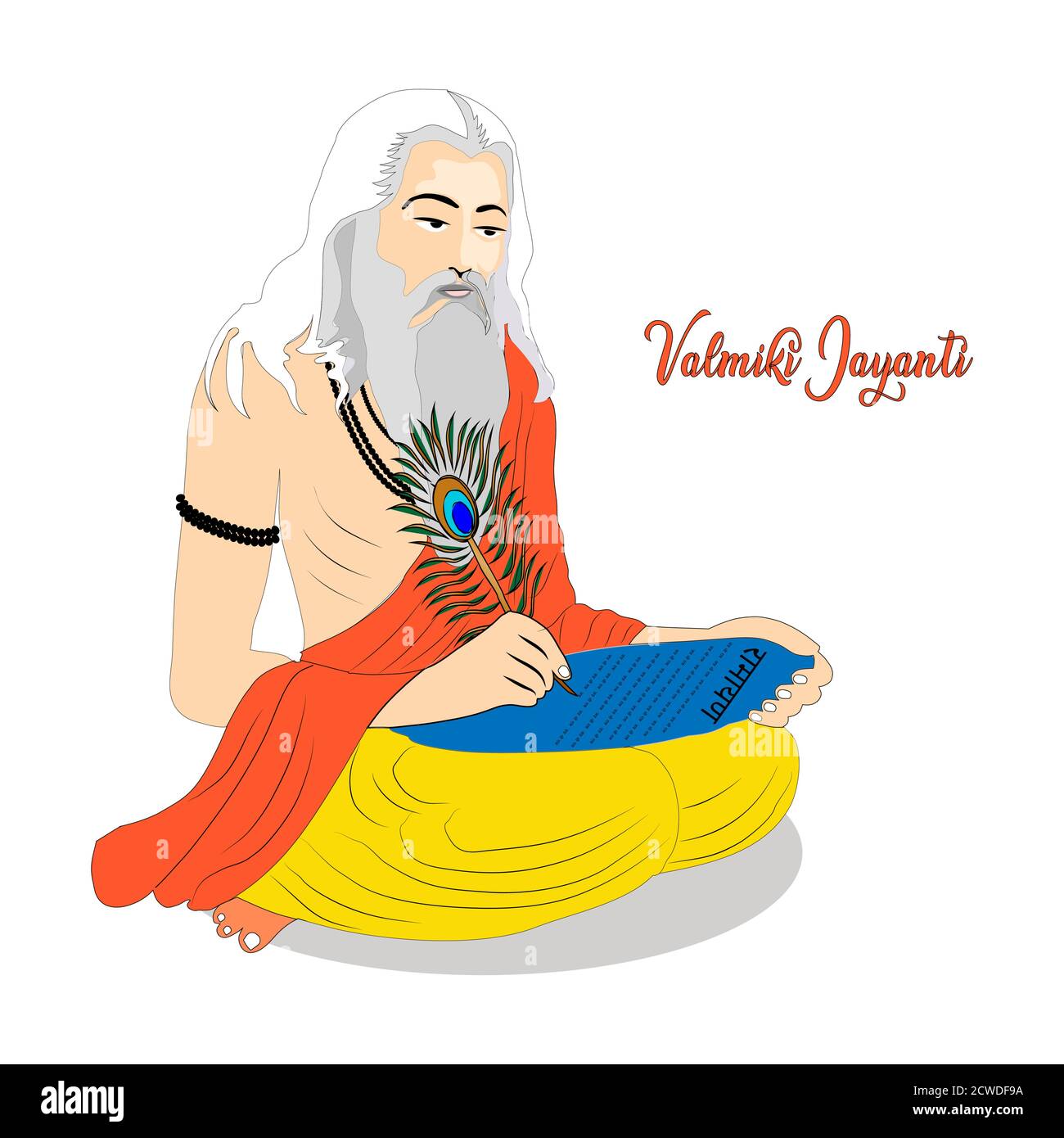 Ramanya text written in hindi which means Epic book of ramayana. Vector Illustration of Valmiki Jayanti, A mythological peot of Ramayana. Banner or Po Stock Vector