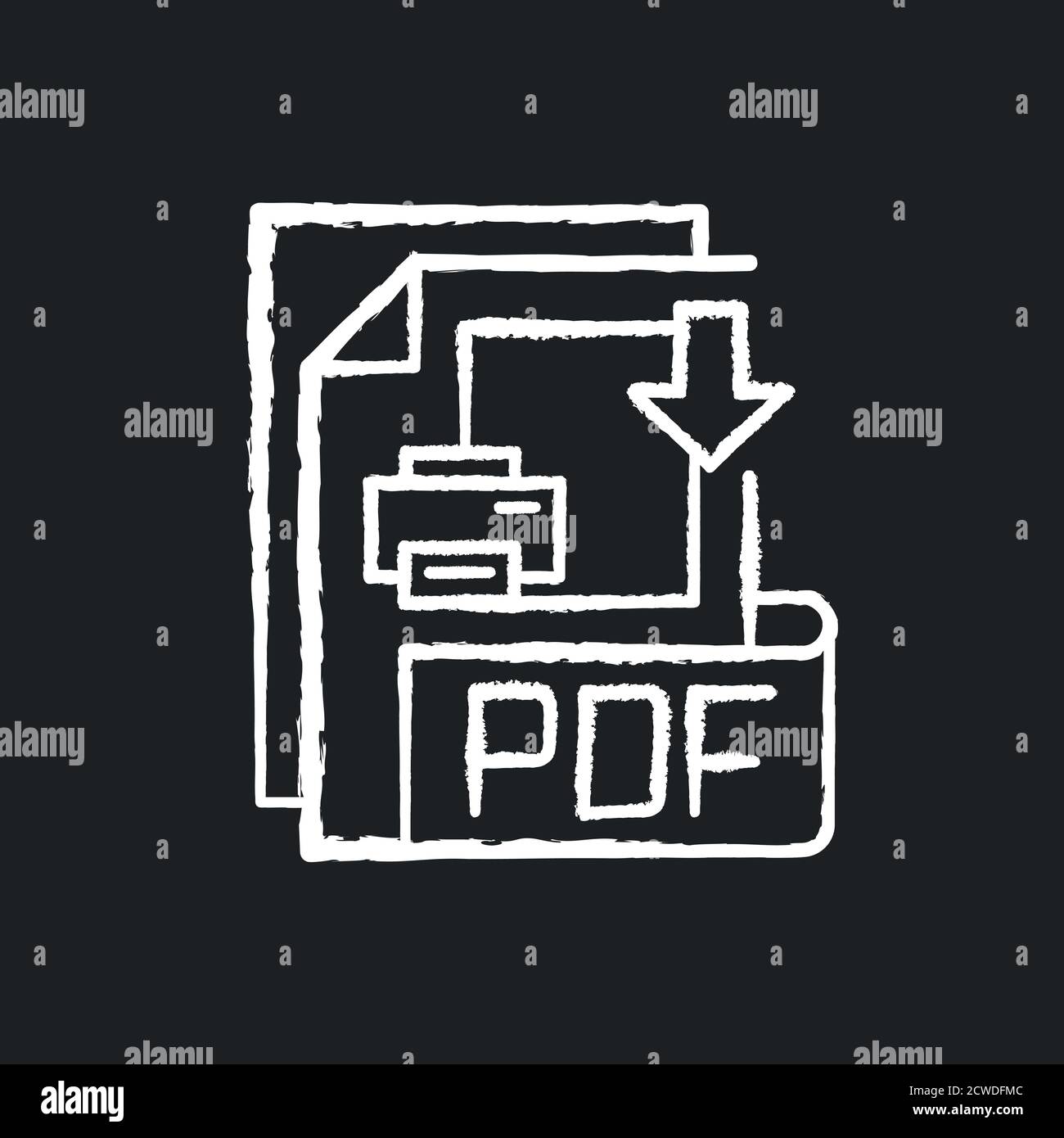 PDF file chalk white icon on black background Stock Vector