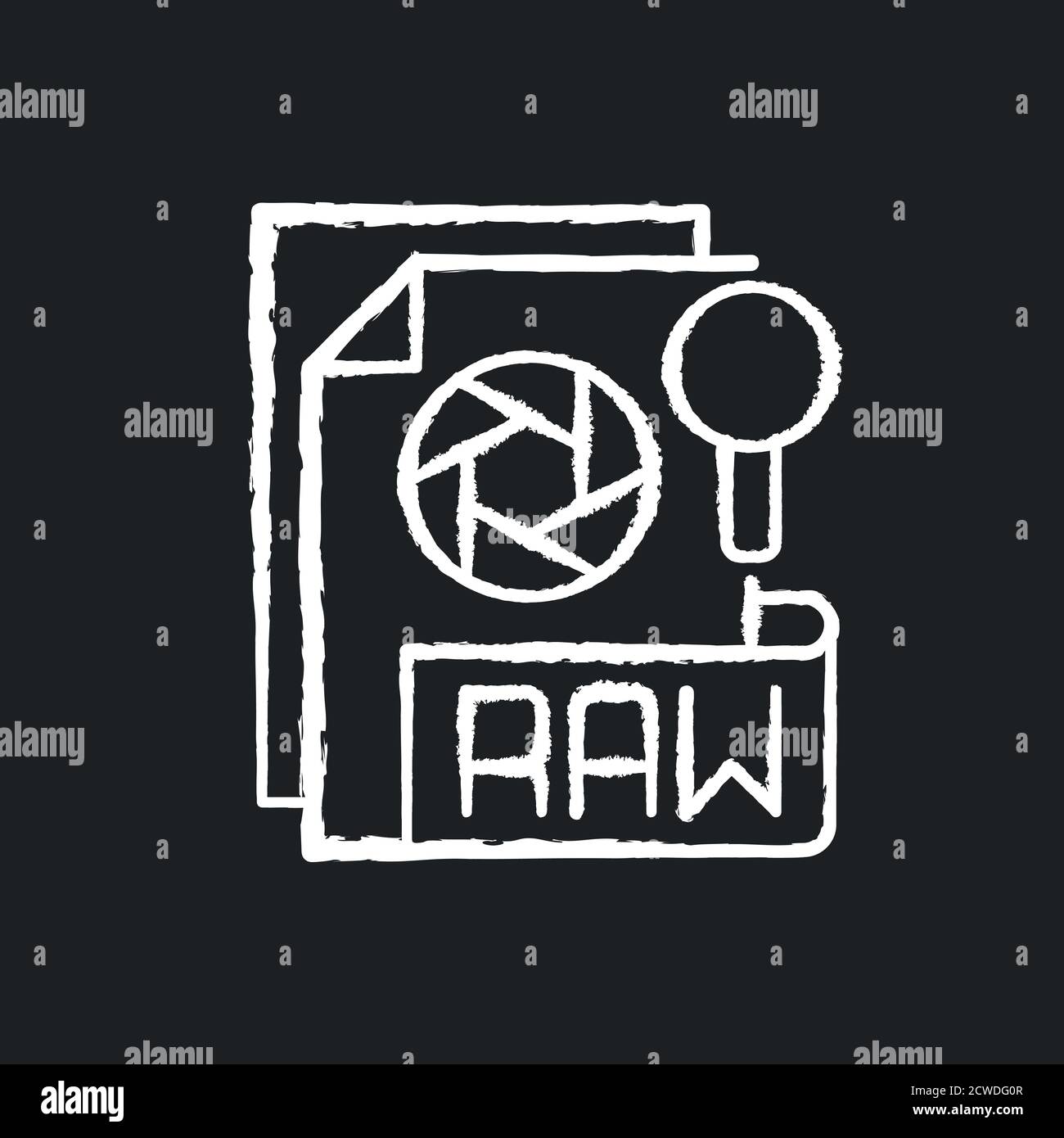 RAW file chalk white icon on black background Stock Vector