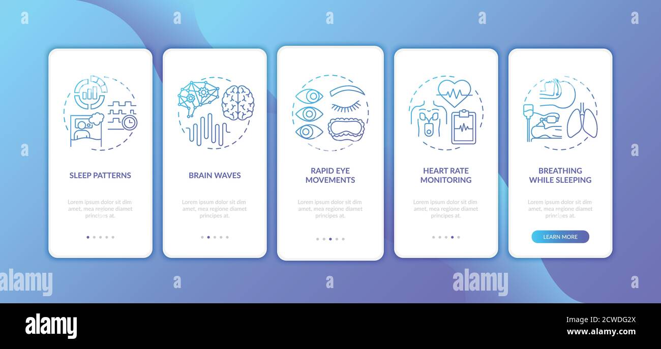 Sleep problems blue gradient onboarding mobile app page screen with concepts Stock Vector