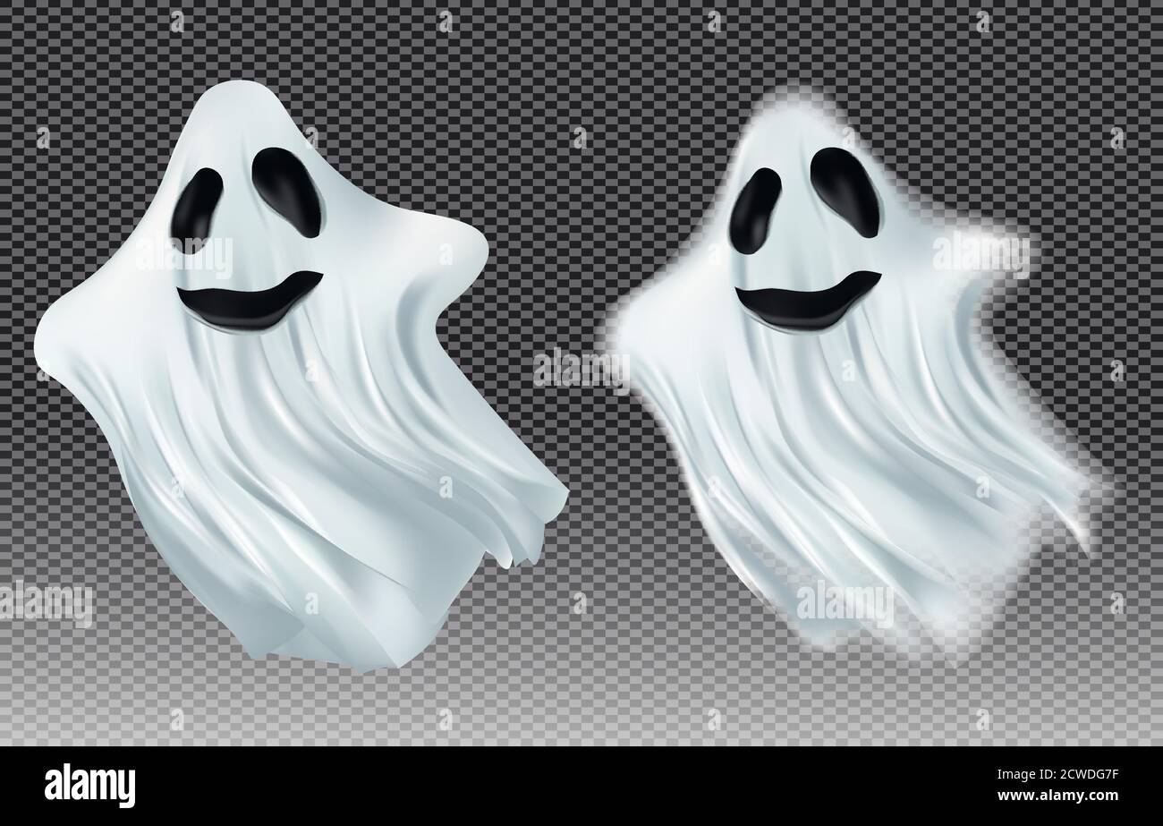 White transparent ghost vector illustration. Ghosts isolated on dark ...