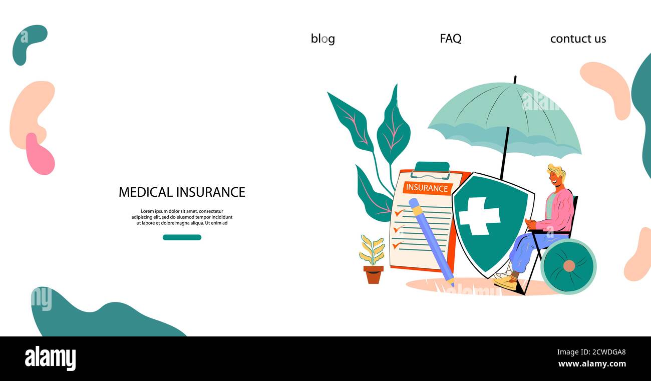  banner for medical insurance for disabled people, flat vector