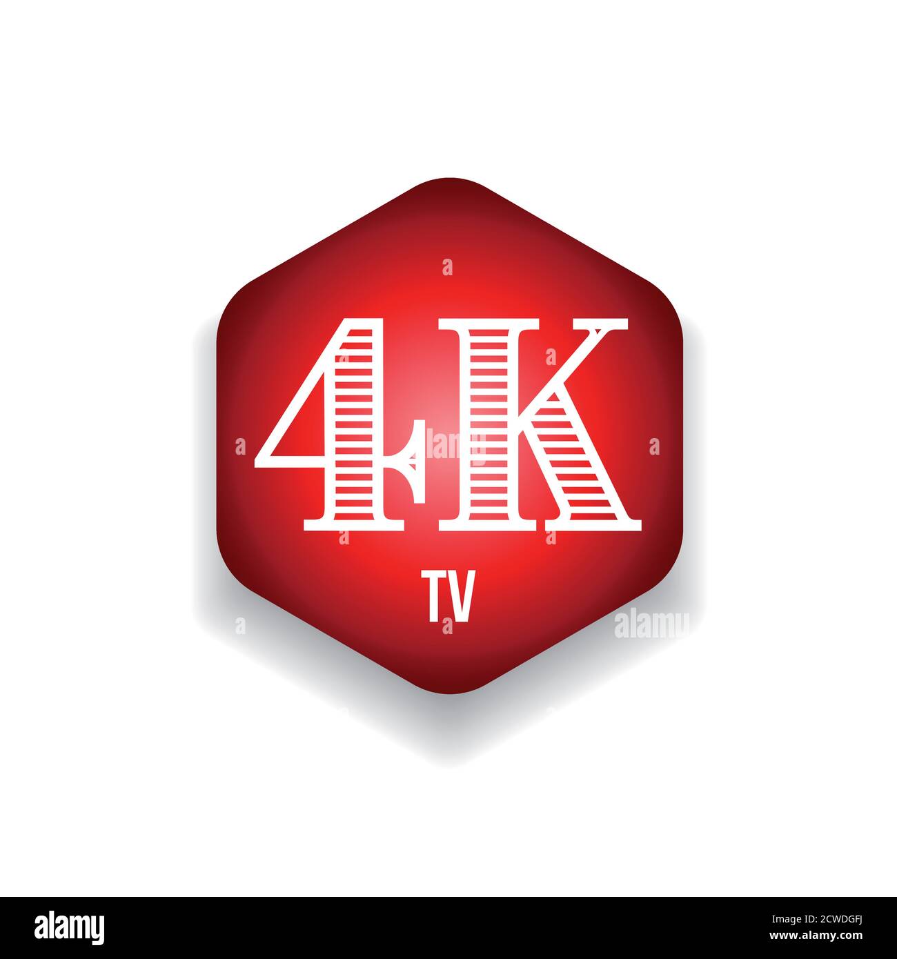 4K television resolution sign red hexagon Stock Vector