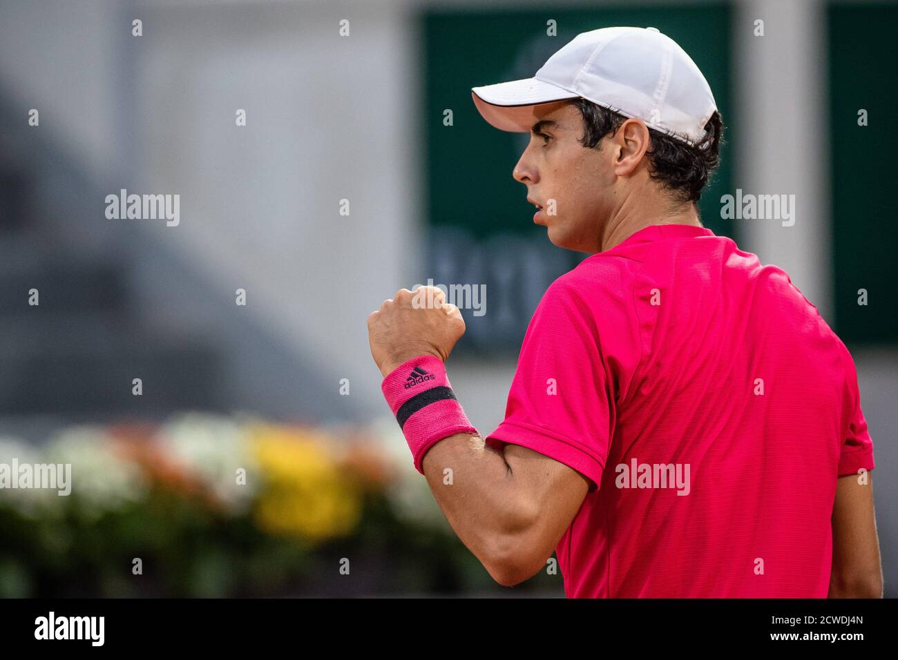 Paris, France. 29th Sep, 2020. Jaume Munar reacts during the men's singles first round match between Stefanos Tsitsipas of Greece and Jaume Munar of Spain in the French Open tennis tournament 2020 at Roland Garros in Paris, France, Sept. 29, 2020. Credit: Aurelien Morissard/Xinhua/Alamy Live News Stock Photo