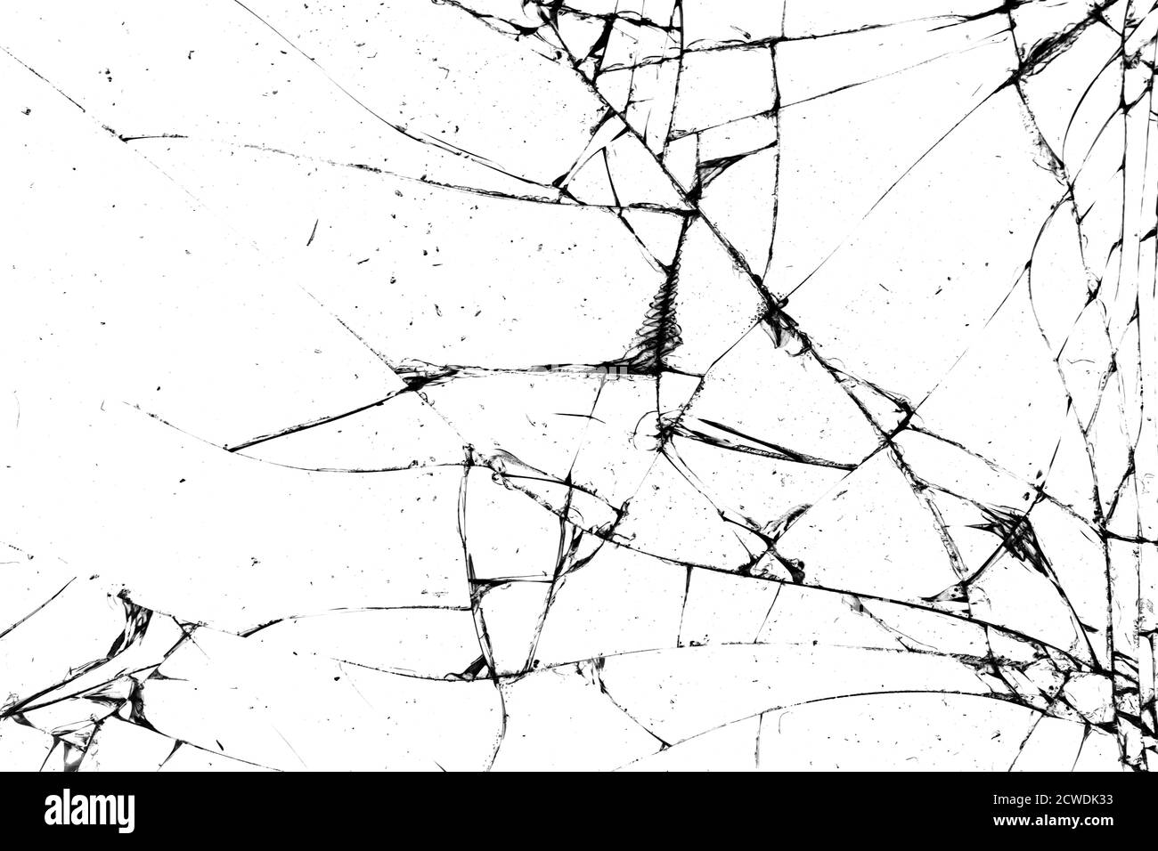broken glass texture. black cracks on a white background Stock Photo