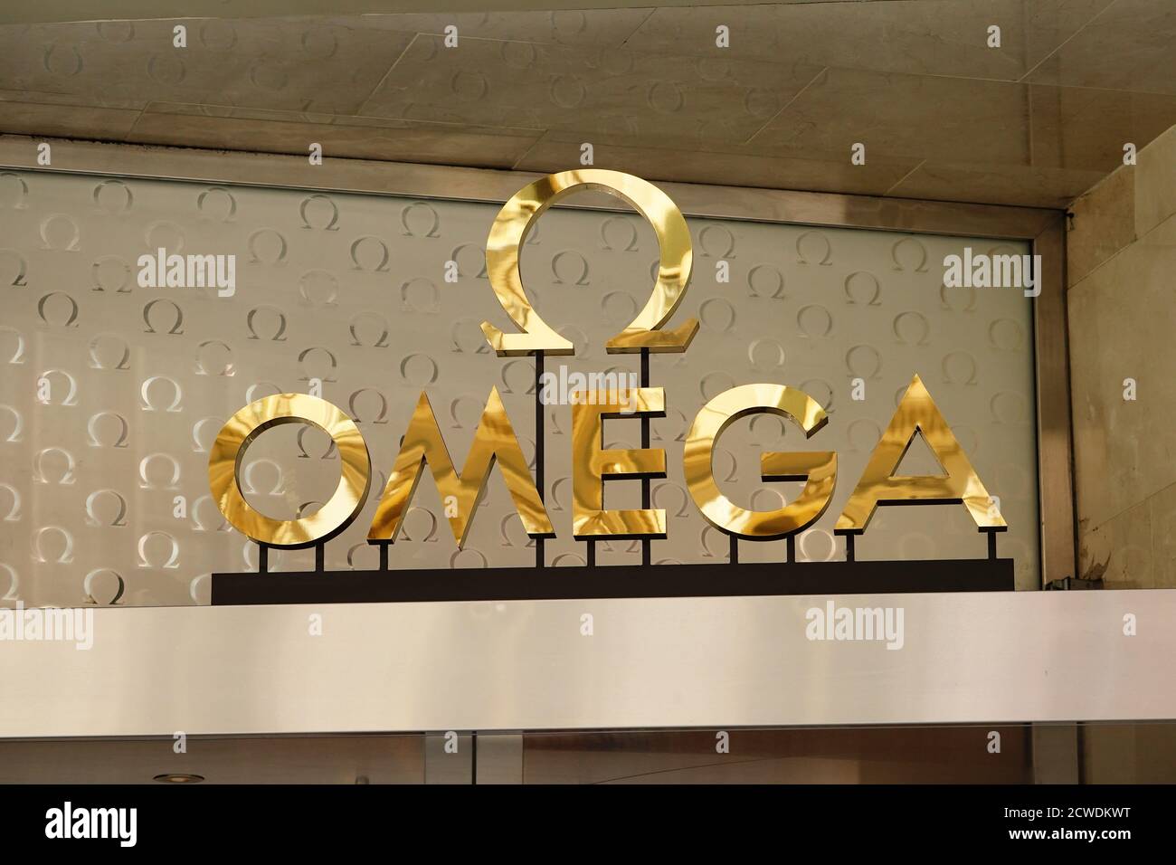 Omega logo seen one at one of their branches Stock Photo - Alamy