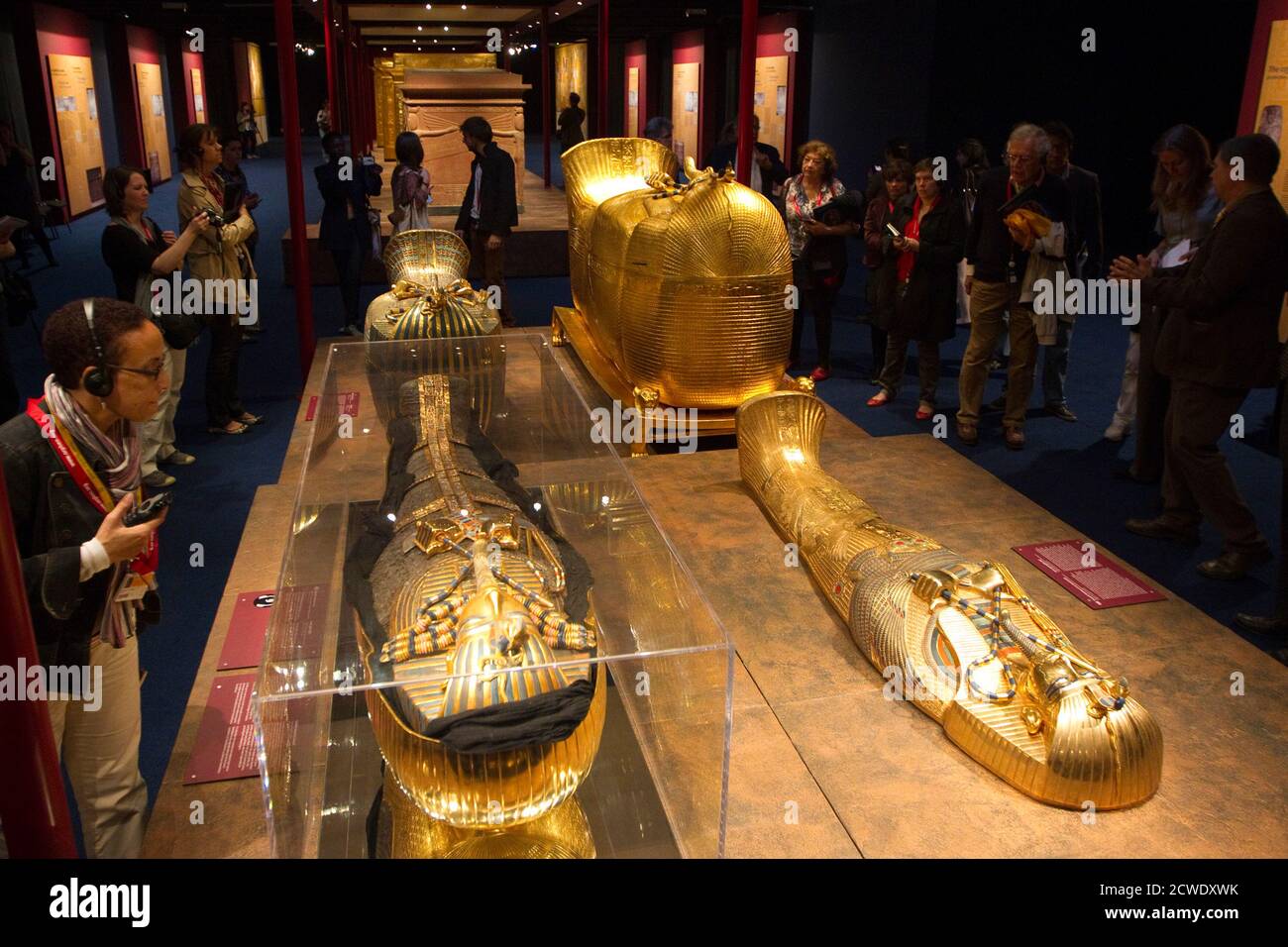 A Visitor Looks At A Replica Of A Sarcophagus Of Pharaoh Tutankhamun