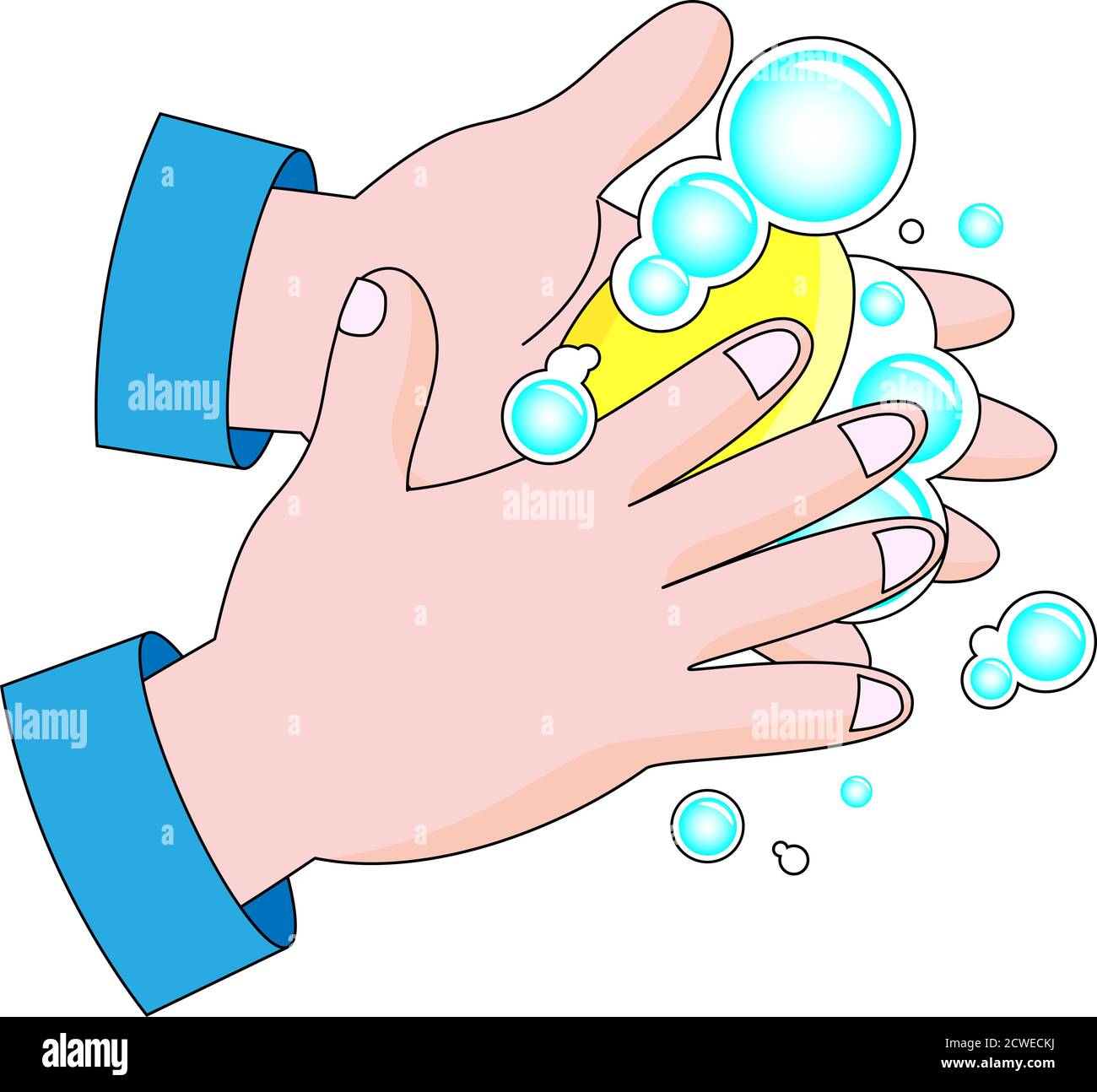 Hygiene. Cleaning Hands. Washing hands with soap and clean water. Protect yourself from coronavirus COVID-19 pandemia. Cartoon vector illustration. Stock Vector