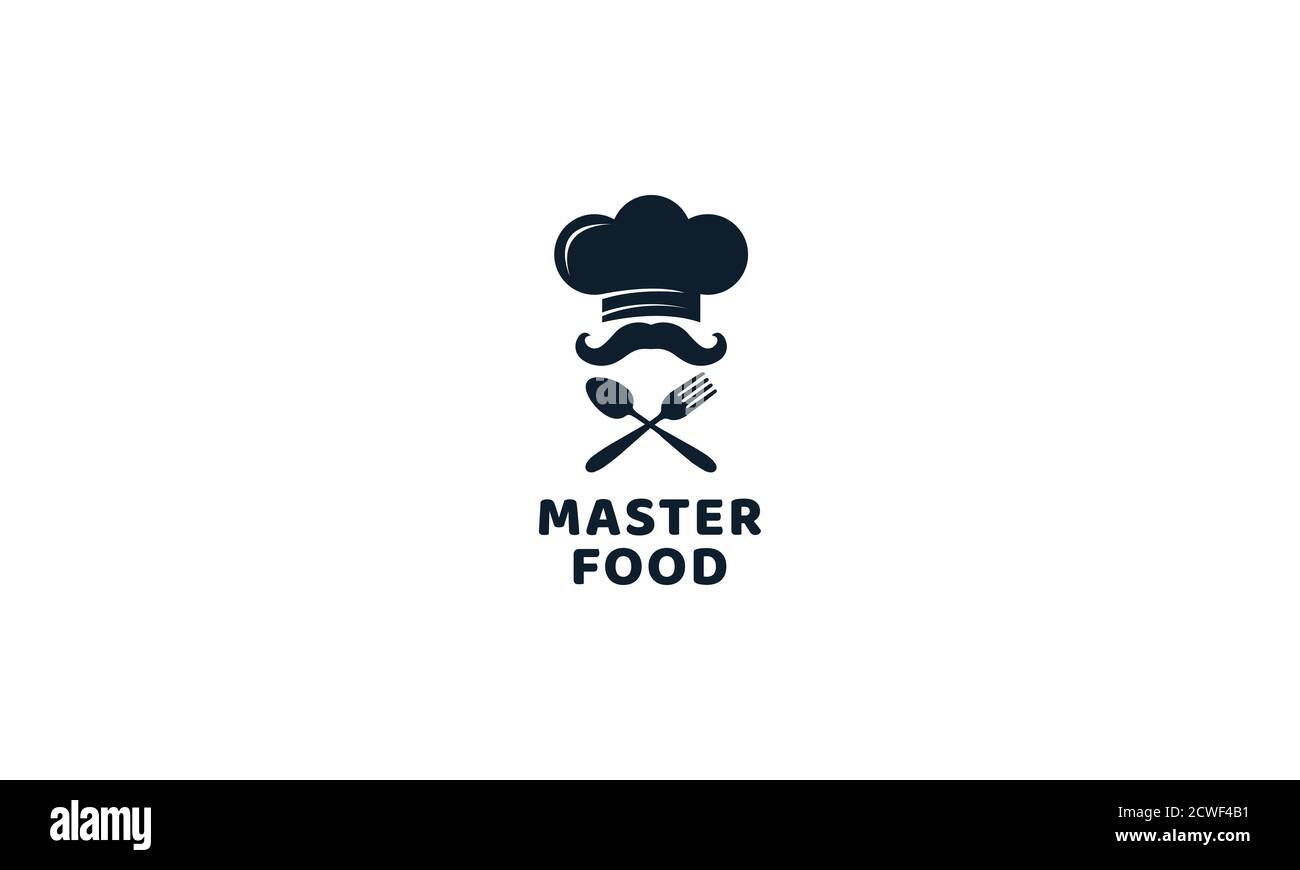 illustration chef hat mustache with fork and spoon food or restaurant