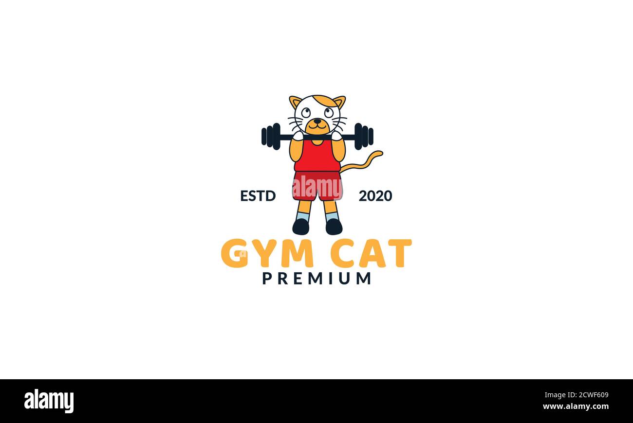 illustration cute cartoon cat abstract on gym logo icon vector Stock ...