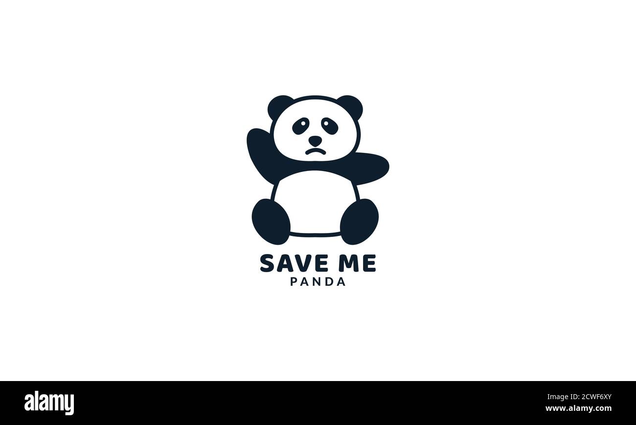 illustration cute cartoon panda face sad logo icon vector Stock Vector
