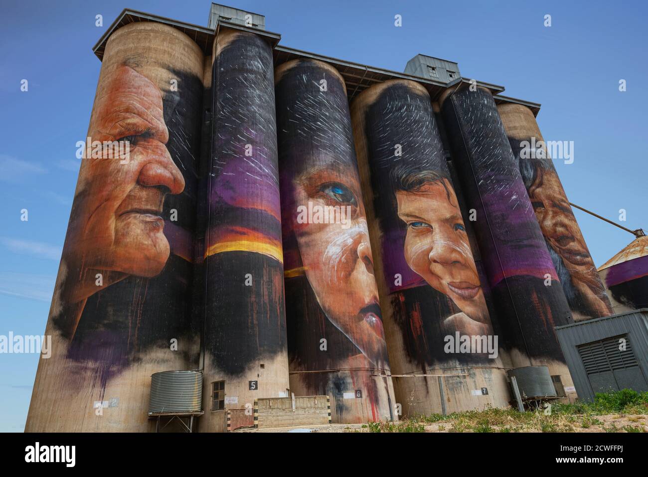 Giant mural in the Silo Art Trail, Sheep Hills, Victoria, Australia Stock Photo