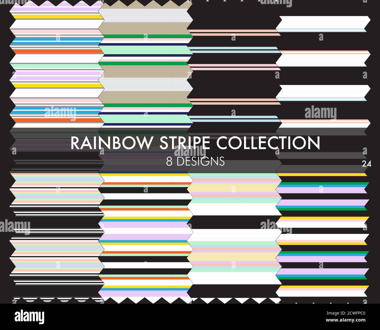 Rainbow striped seamless pattern collection includes 8 design swatches ...