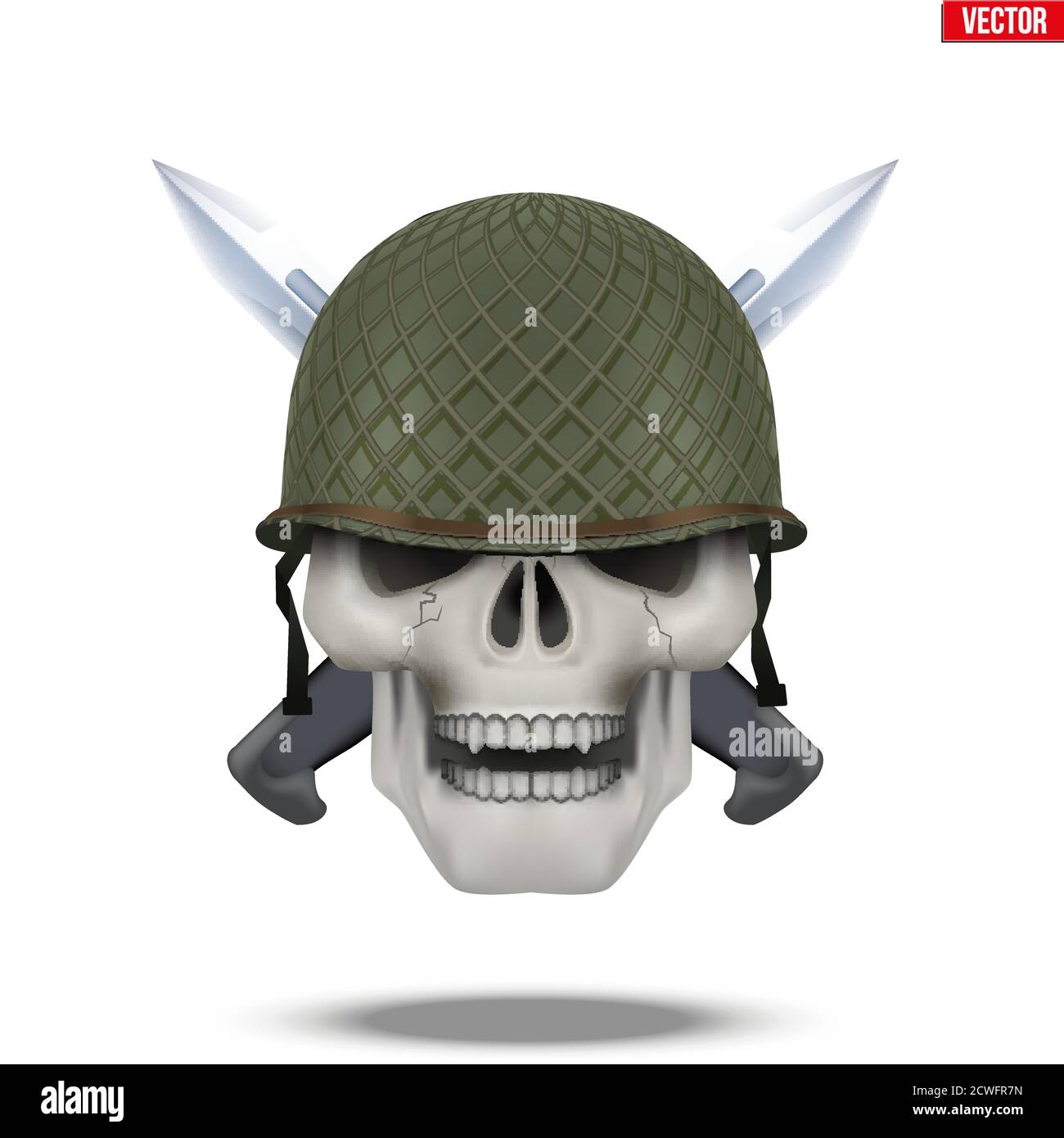Skull with Military helmet and knife. Stock Vector