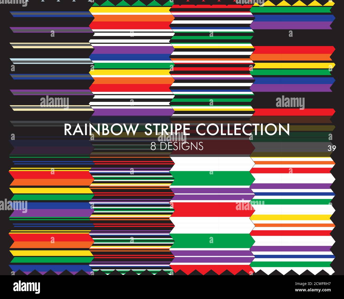 Rainbow striped seamless pattern collection includes 8 design swatches ...