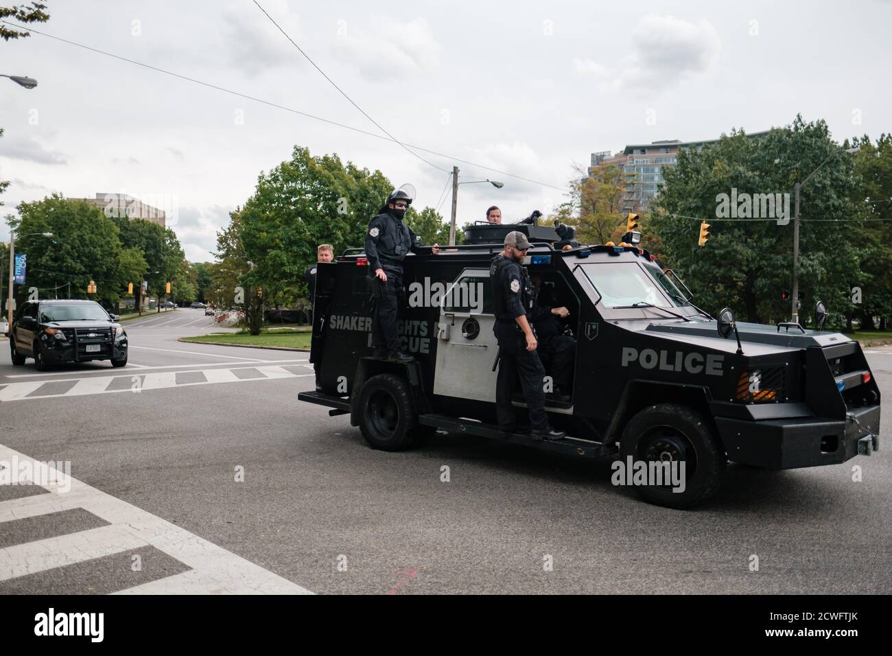 Cleveland, Ohio, USA. 29th Sep, 2020. Shaker Heights Police ride an emergency response vehicle during the first Presidential Debate held in Cleveland, Wednesday, September 30, 2020. Credit: Andrew Dolph/ZUMA Wire/Alamy Live News Stock Photo