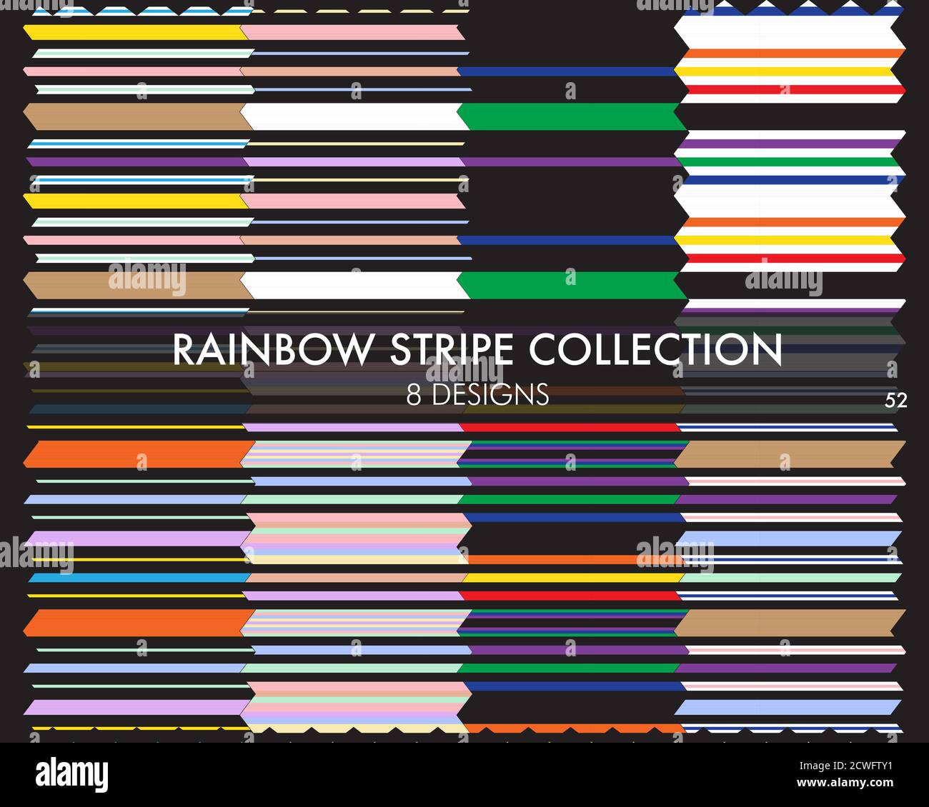 Rainbow striped seamless pattern collection includes 8 design swatches ...