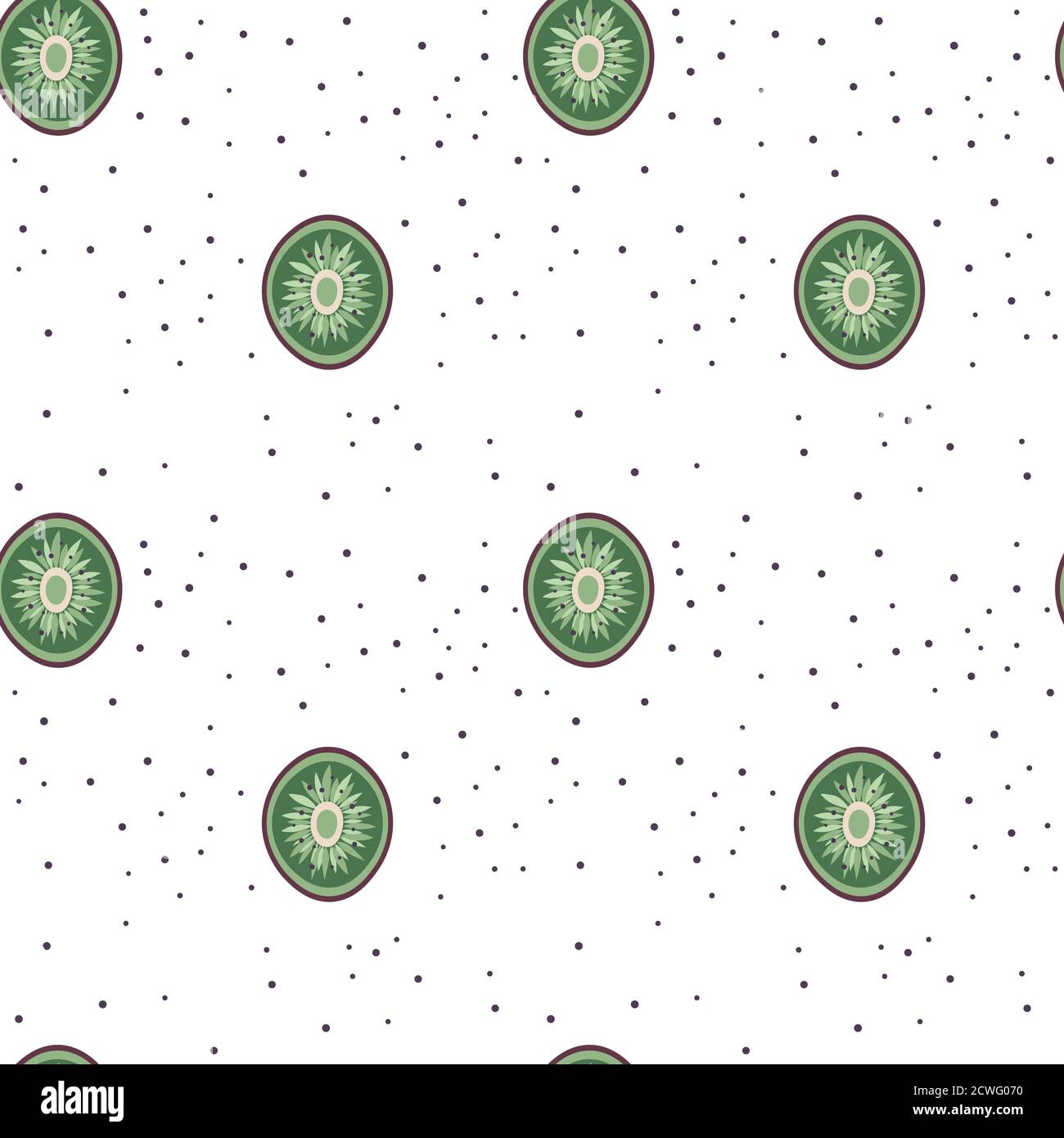 Half Cut Kiwifruit Slices Pattern in Cartoon Stock Vector