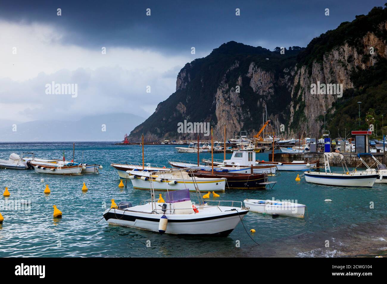 fishery boat at capri island mediterranean sea southern of italy Stock Photo