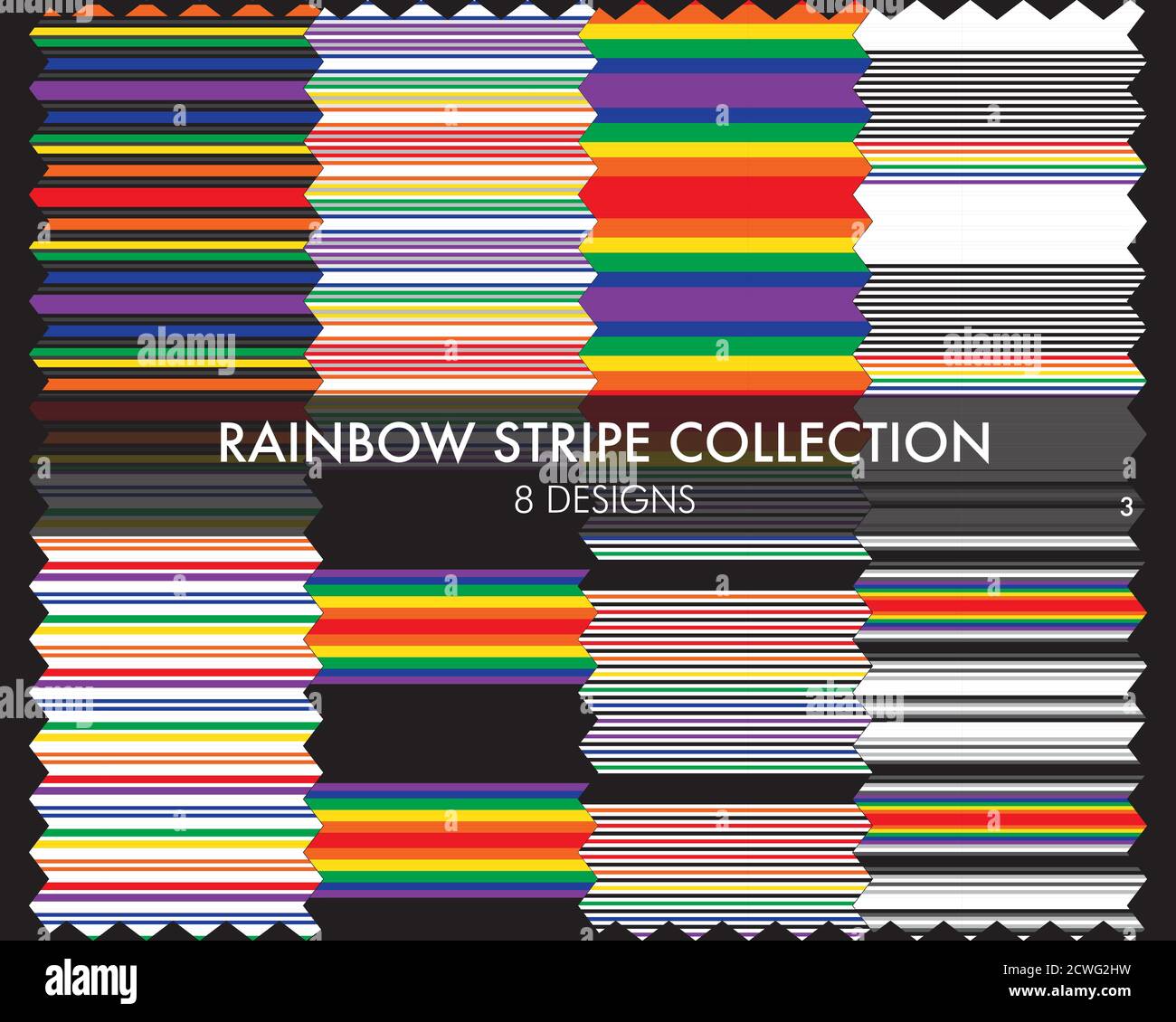 Rainbow striped seamless pattern collection includes 8 design swatches ...