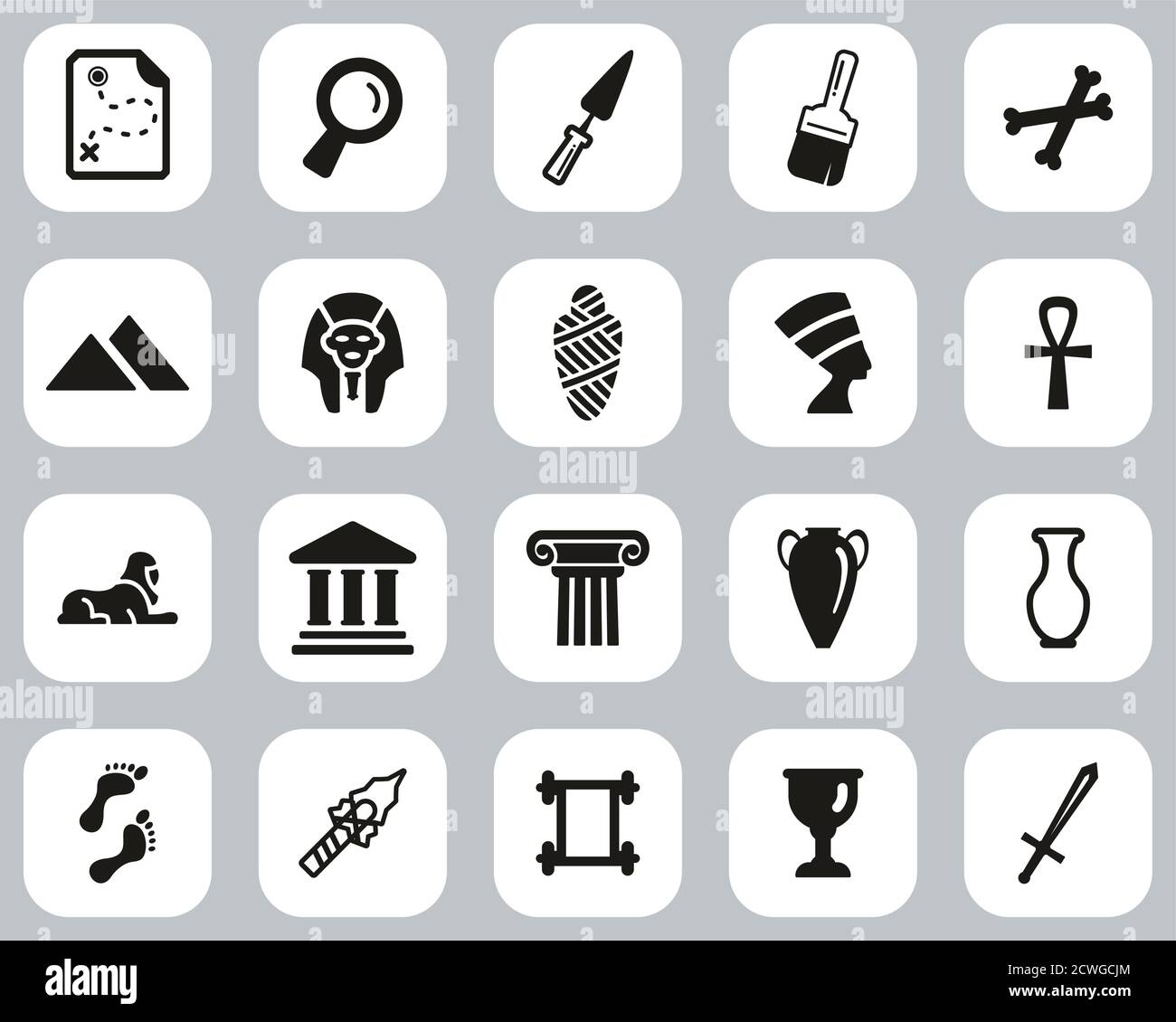 Archaeology Icons Black And White Flat Design Set Big Stock Vector Image