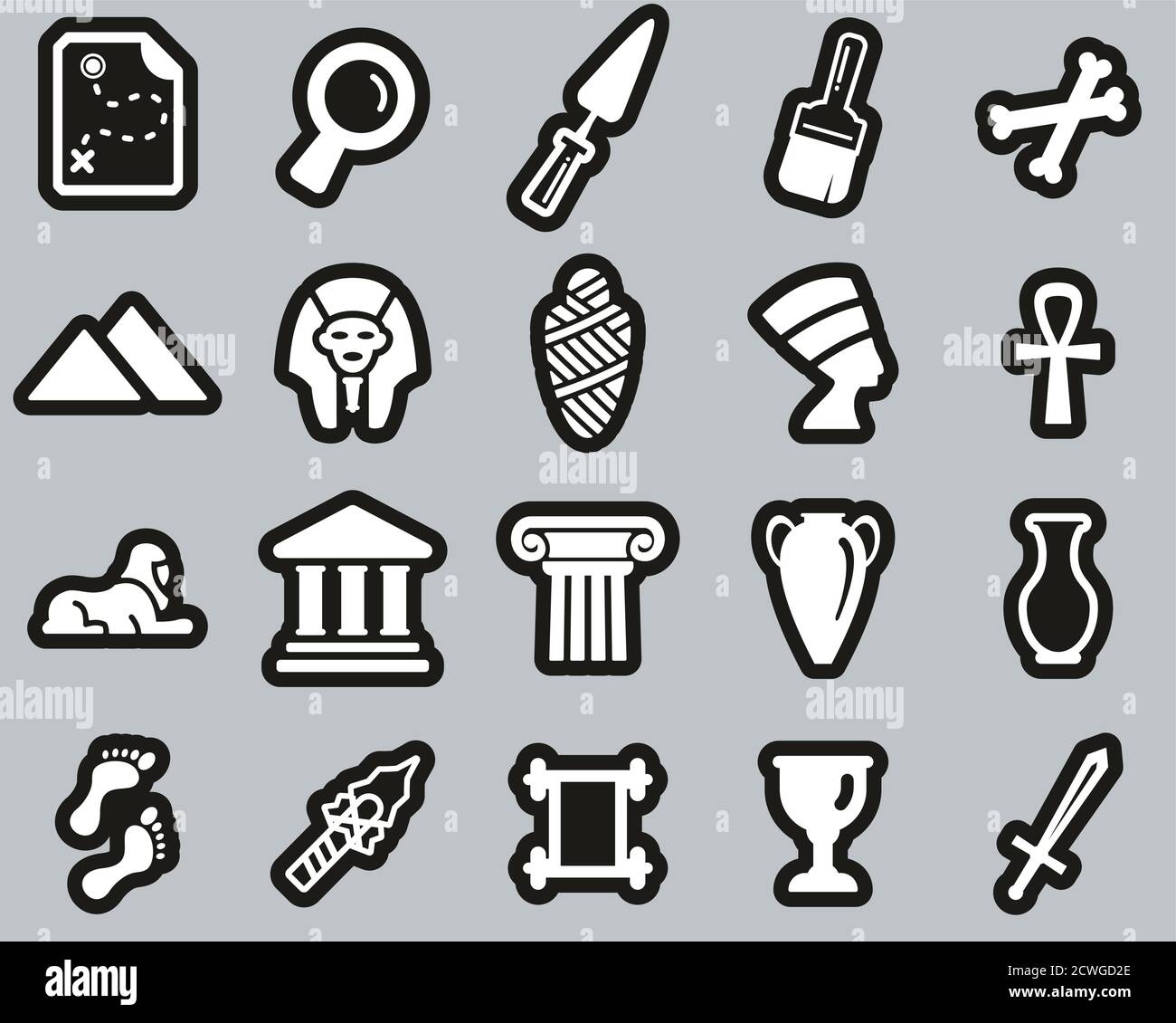 Archaeology Icons White On Black Sticker Set Big Stock Vector Image ...