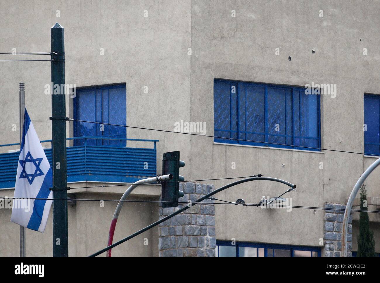 Bullets Holes Are Seen Of The Wall Of The Israeli Embassy In Athens December 12 2014