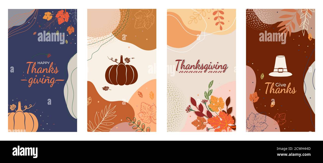 Thanksgiving social media stories abstract autumn, fall leaves background Stock Vector