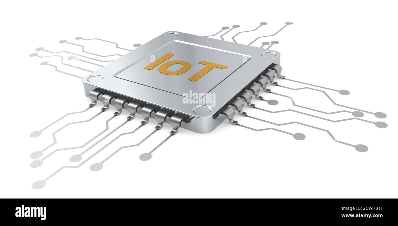 Computer microchip for IoT isolated, 3D rendering Stock Photo