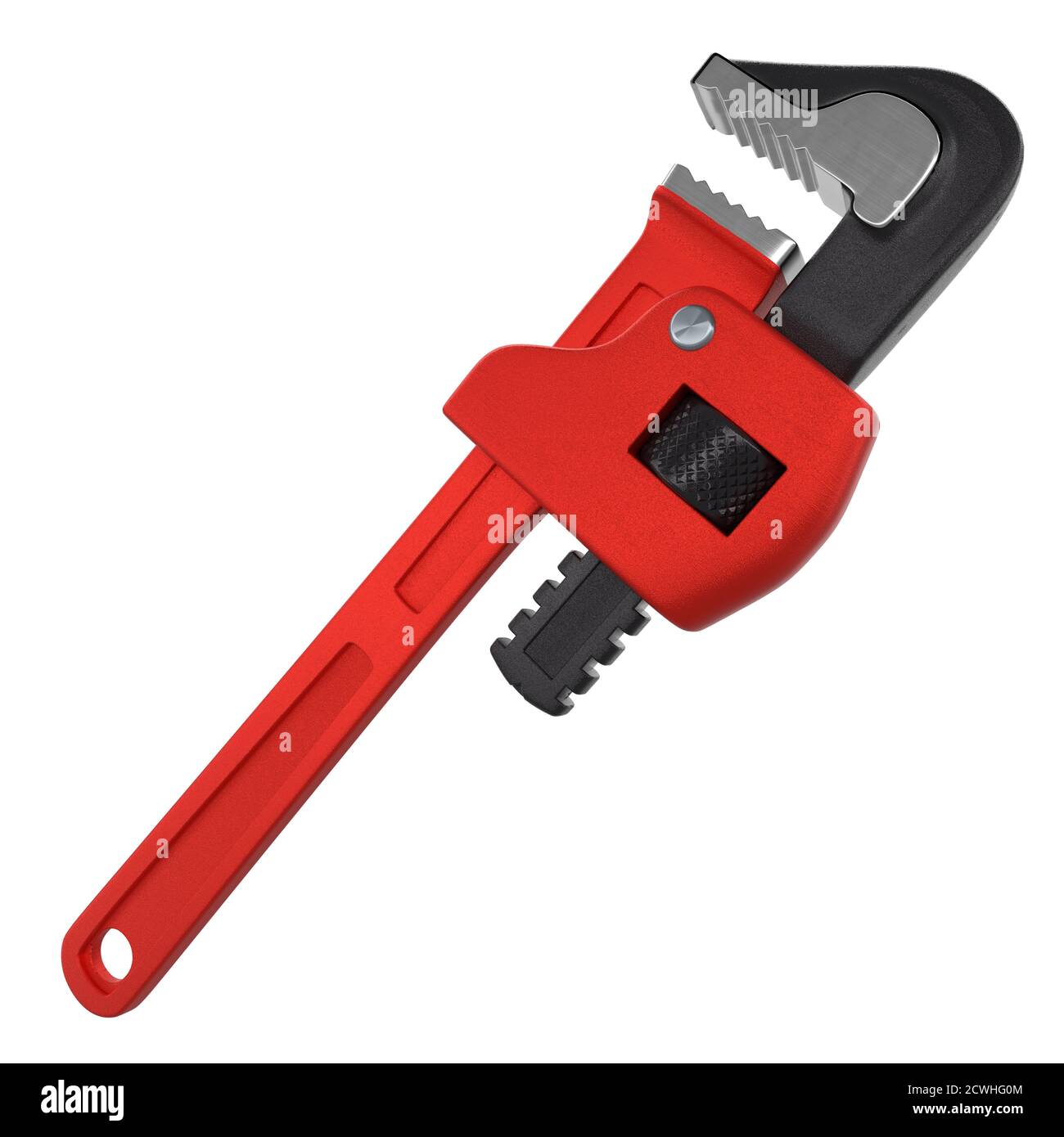 Adjustable pipe wrench, spanner or plumbing tool isolated on white