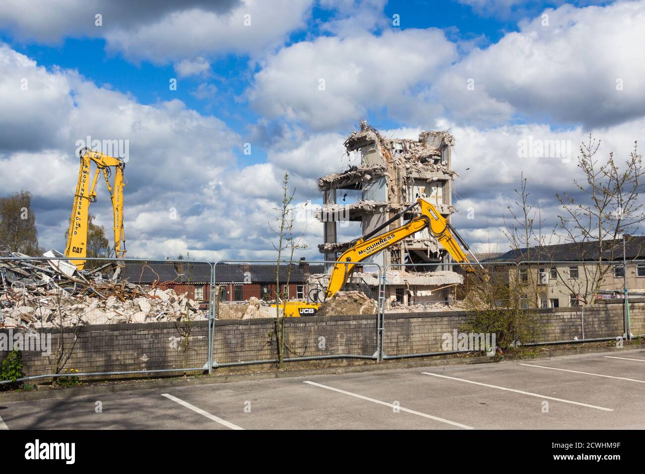 Demolition in progress of the former Bury police headquarters building on  Irwell Street, Bury, Greater Manchester. Stock Photo