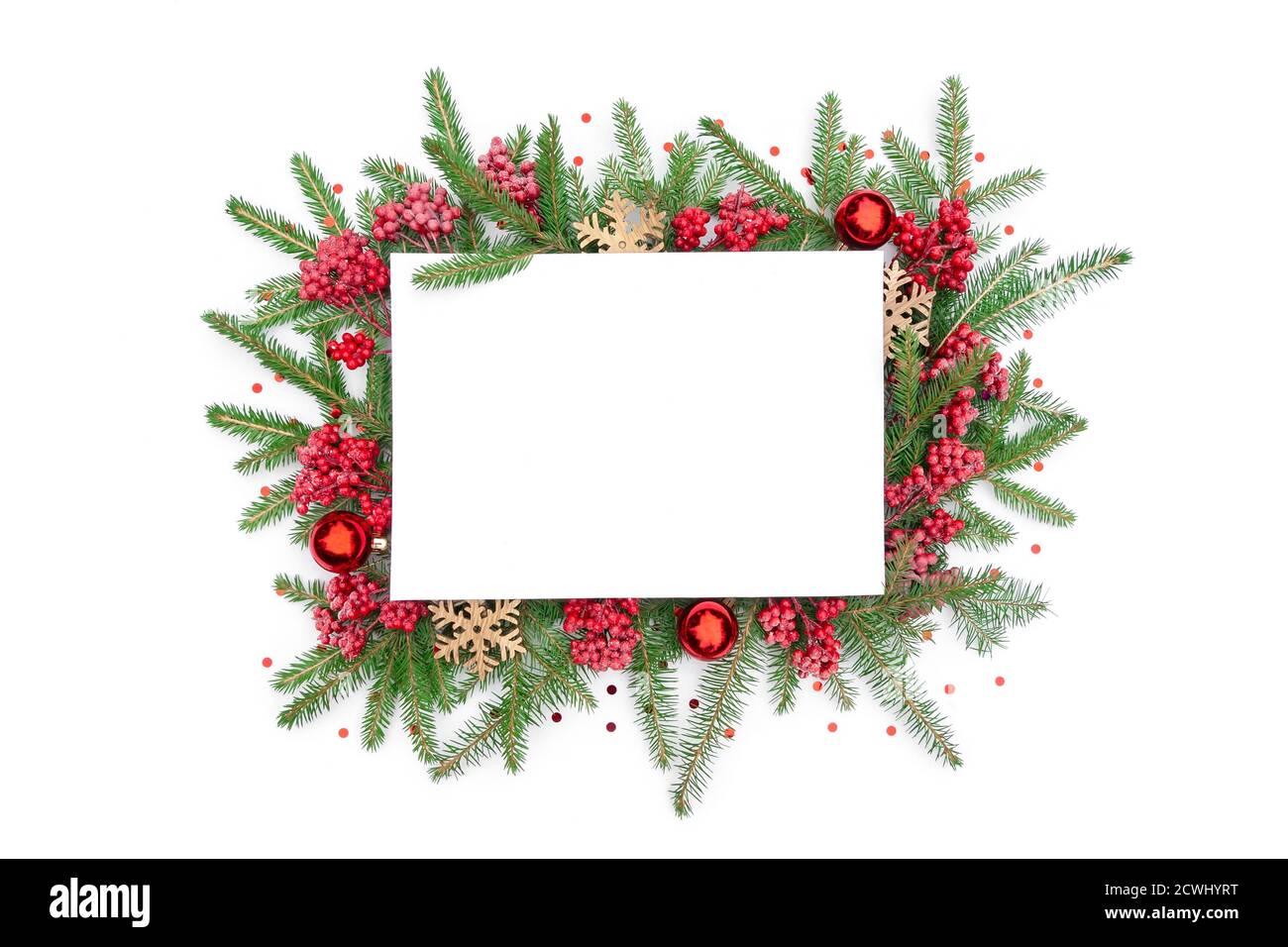 Christmas background with a frame of fir branches and Christmas tree ...