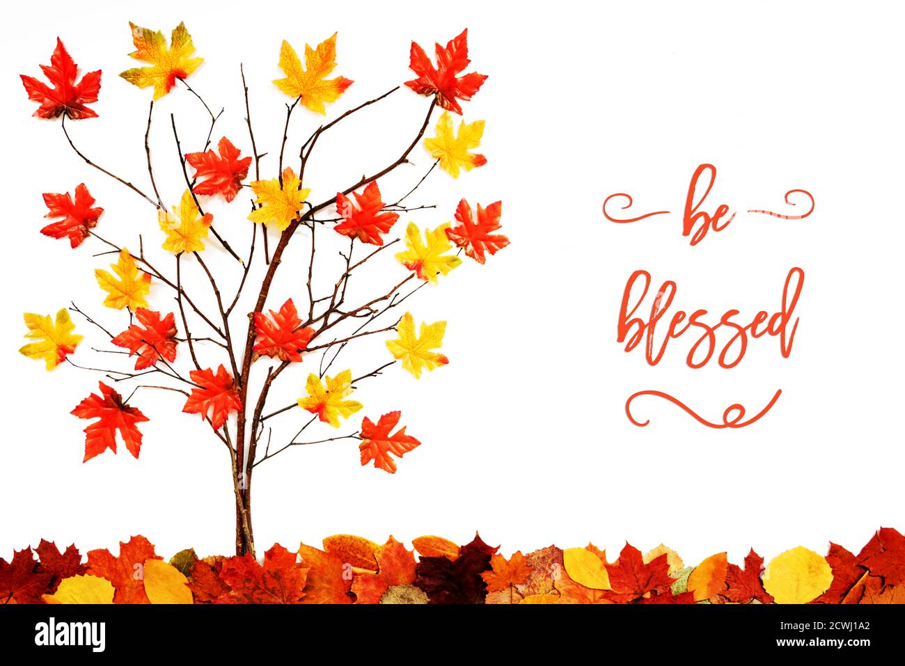 Tree With Colorful Leaf Decoration, English Calligraphy Be Blessed ...