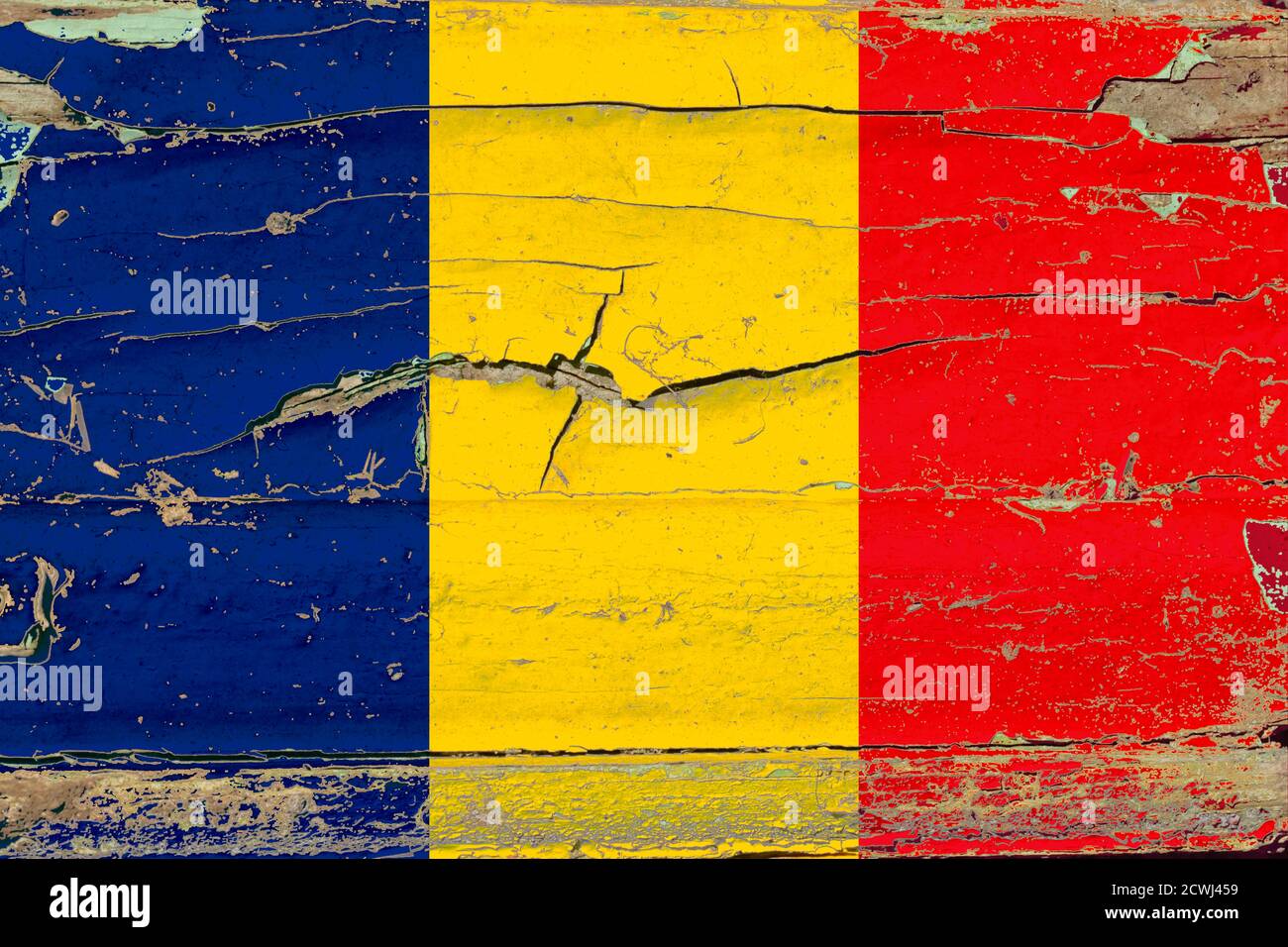 3D Flag of Romania on old wood wall background Stock Photo - Alamy
