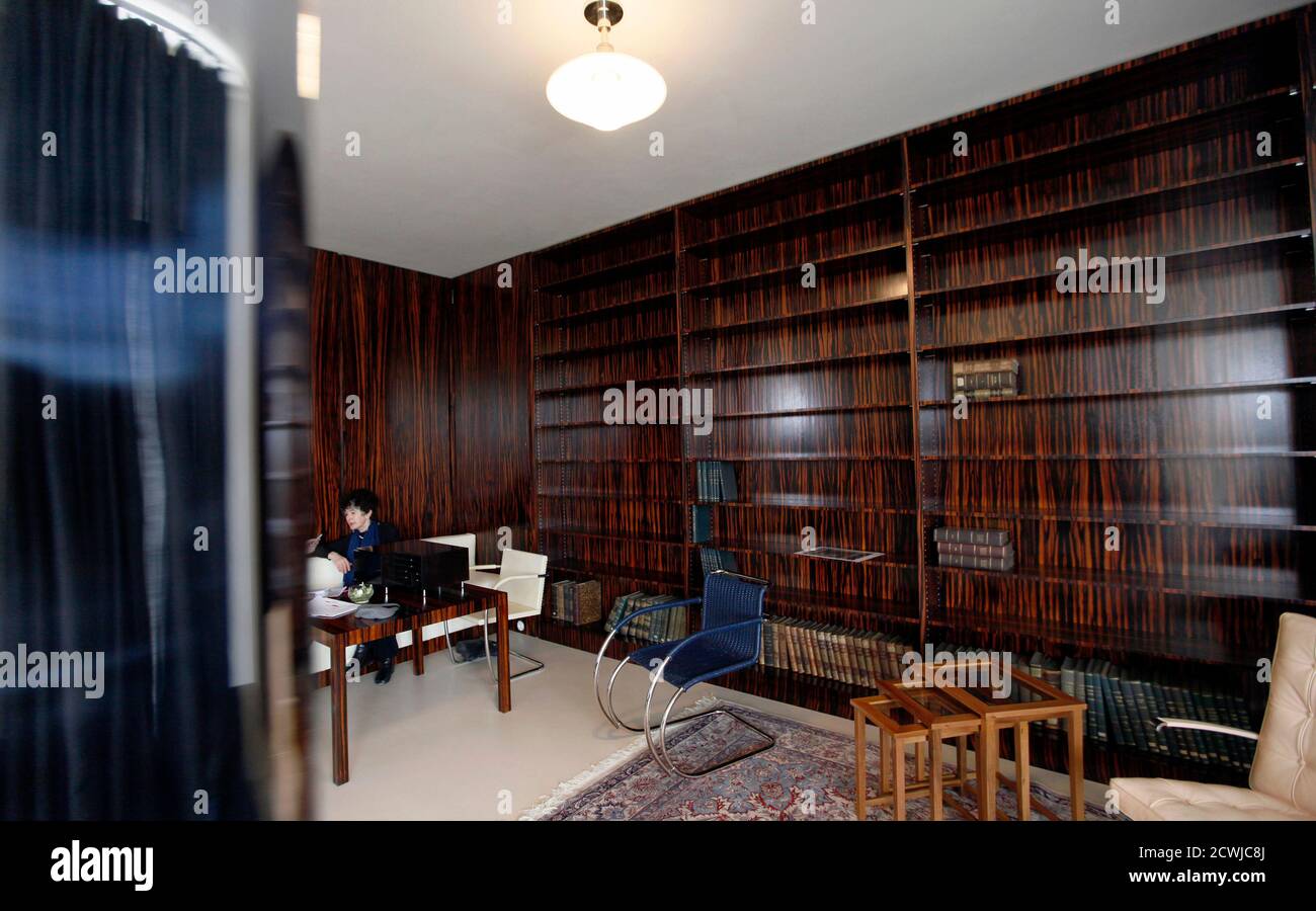 Daniela Hammer-Tugendhat sits in a library room of the Tugendhat villa  during its presentation to the media in Brno February 29, 2012. Ludwig Mies  van der Rohe's Villa Tugendhat in the Czech