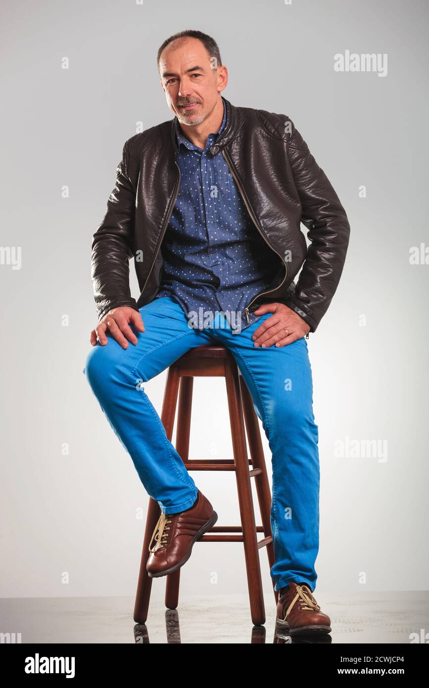 Old man in leather jacket hi-res stock photography and images - Alamy