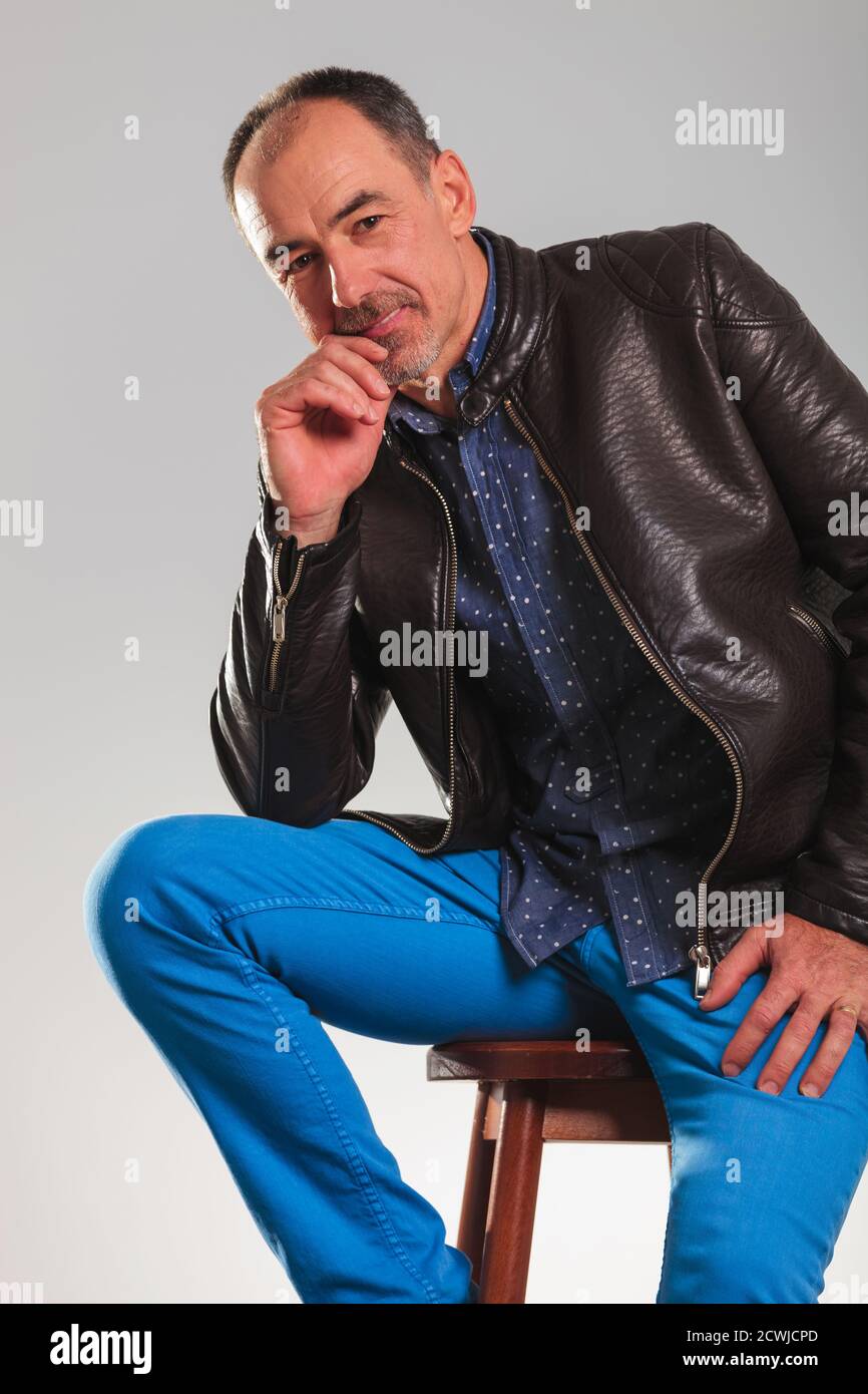Old man in leather jacket hi-res stock photography and images - Alamy