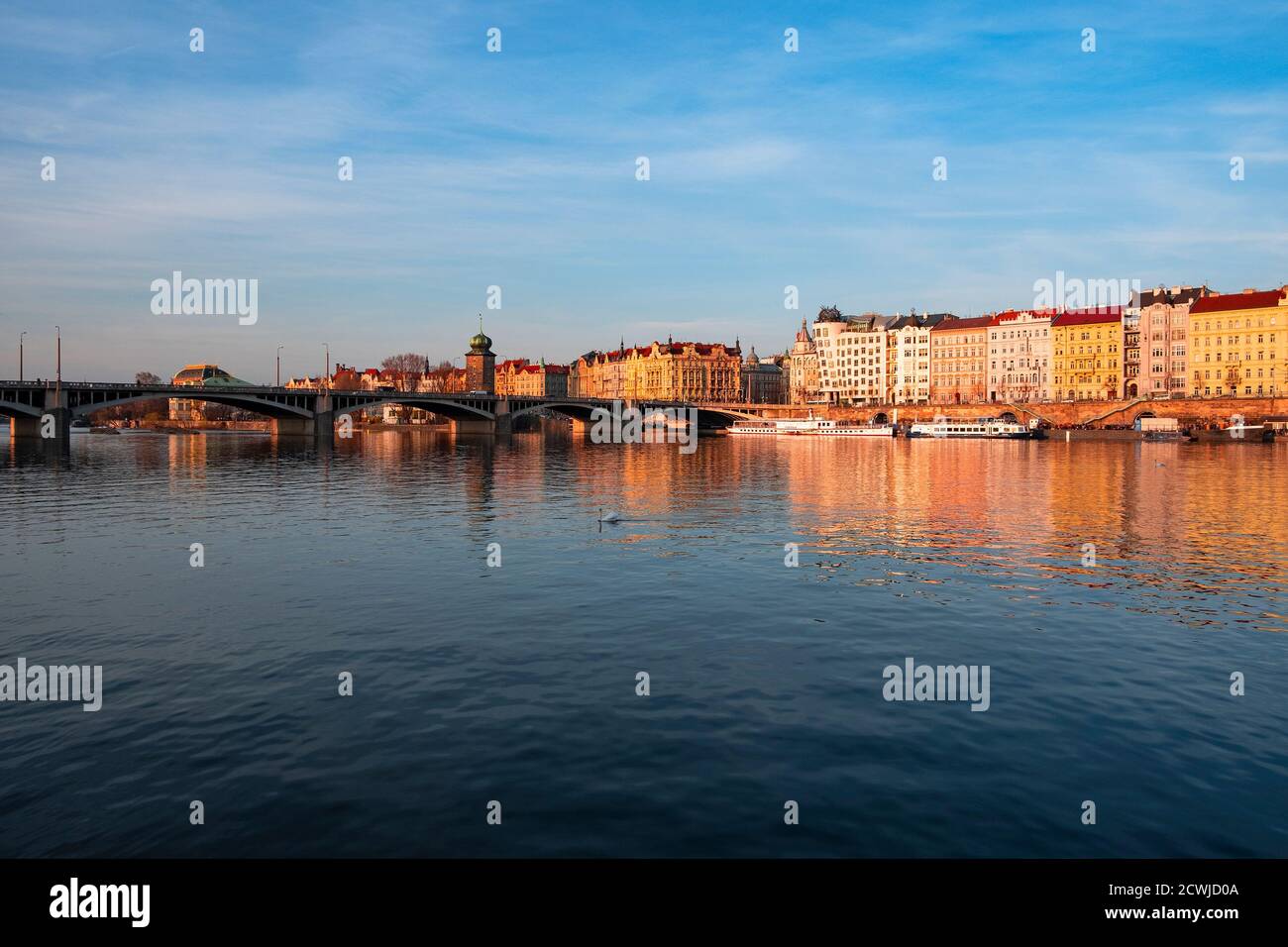 View on the historical buildings of Prague and Vltava river, CZ Stock Photo