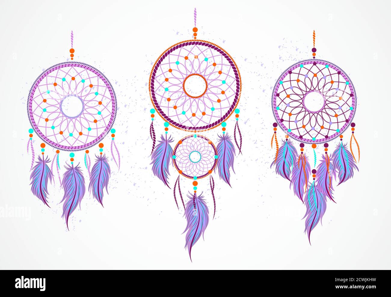 https://c8.alamy.com/comp/2CWJKHW/vector-set-of-decorative-dreamcatchers-with-feathers-on-a-grunge-background-magic-symbol-in-violet-orange-and-turquoise-color-for-t-shirts-and-oth-2CWJKHW.jpg