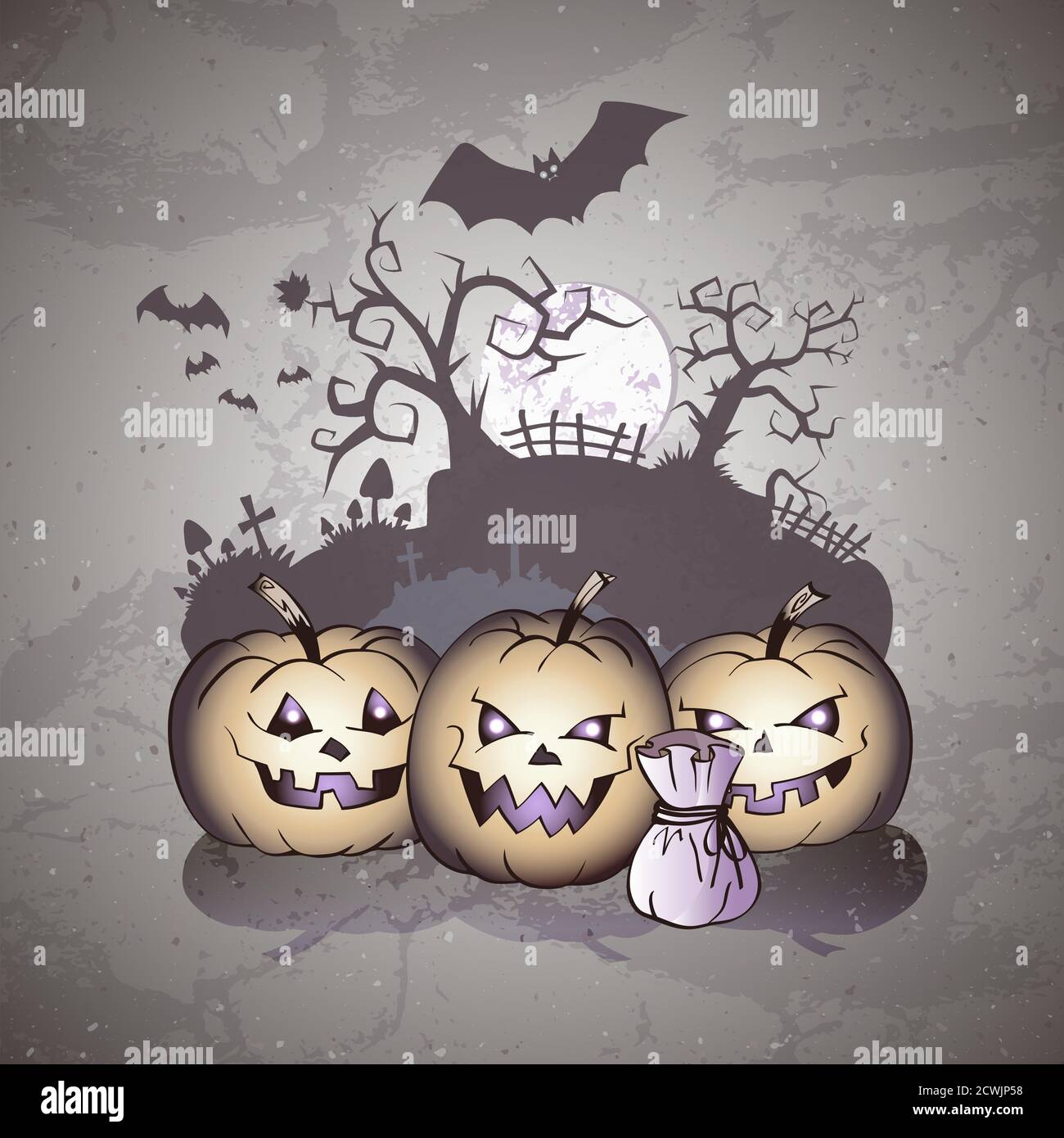 Vector Halloween illustration with smiling Pumpkins and castle on ...