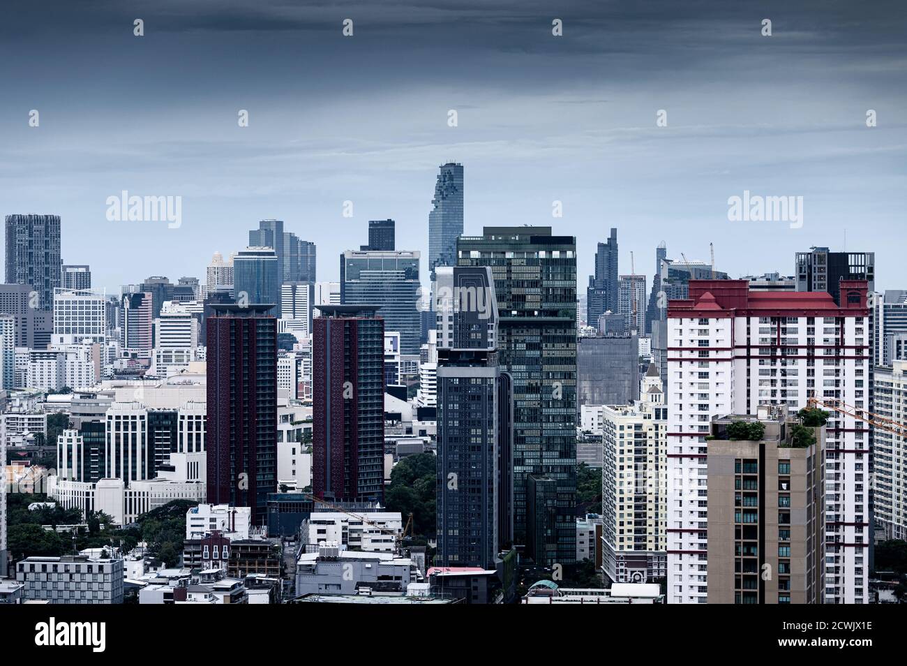 Bangkok city with high rise building in downtown on gloomy day at ...