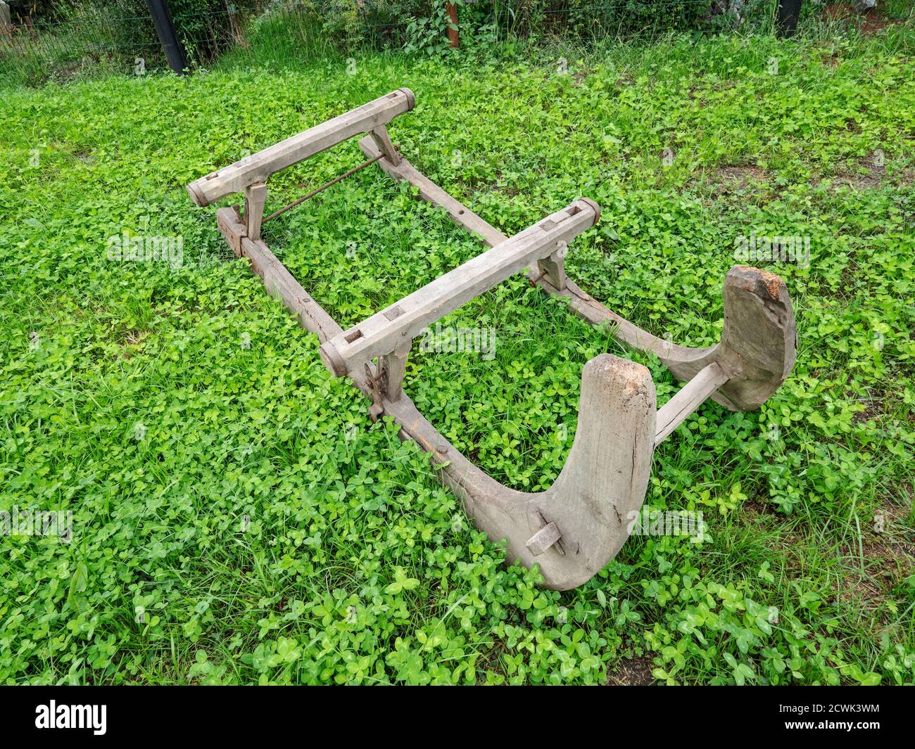 Typical wooden sleigh for transporting wood from the forest with the ...