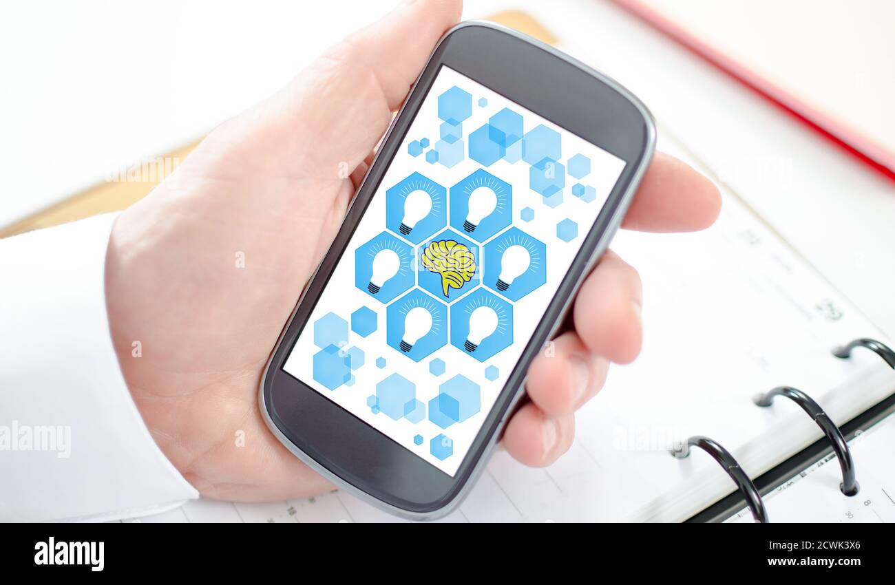 Human brain ideas concept shown on a smartphone screen Stock Photo