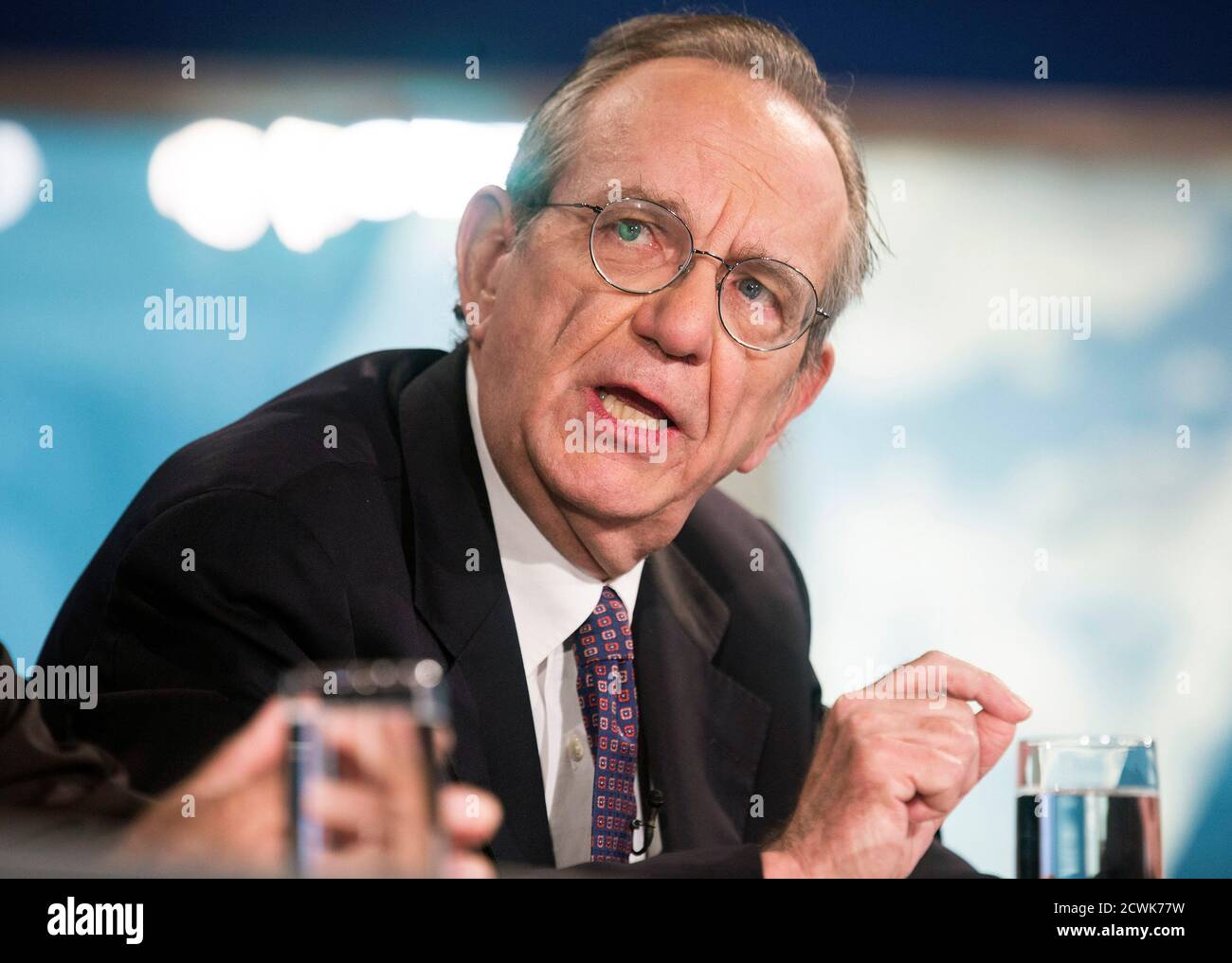 Italy's Minister of Economy and Finance Pier Carlo Padoan speaks during a discussion on 'A Reform Agenda for Europe's Leaders' during the World Bank/IMF annual meetings in Washington October 9, 2014.      REUTERS/Joshua Roberts    (UNITED STATES - Tags: POLITICS BUSINESS) Stock Photo