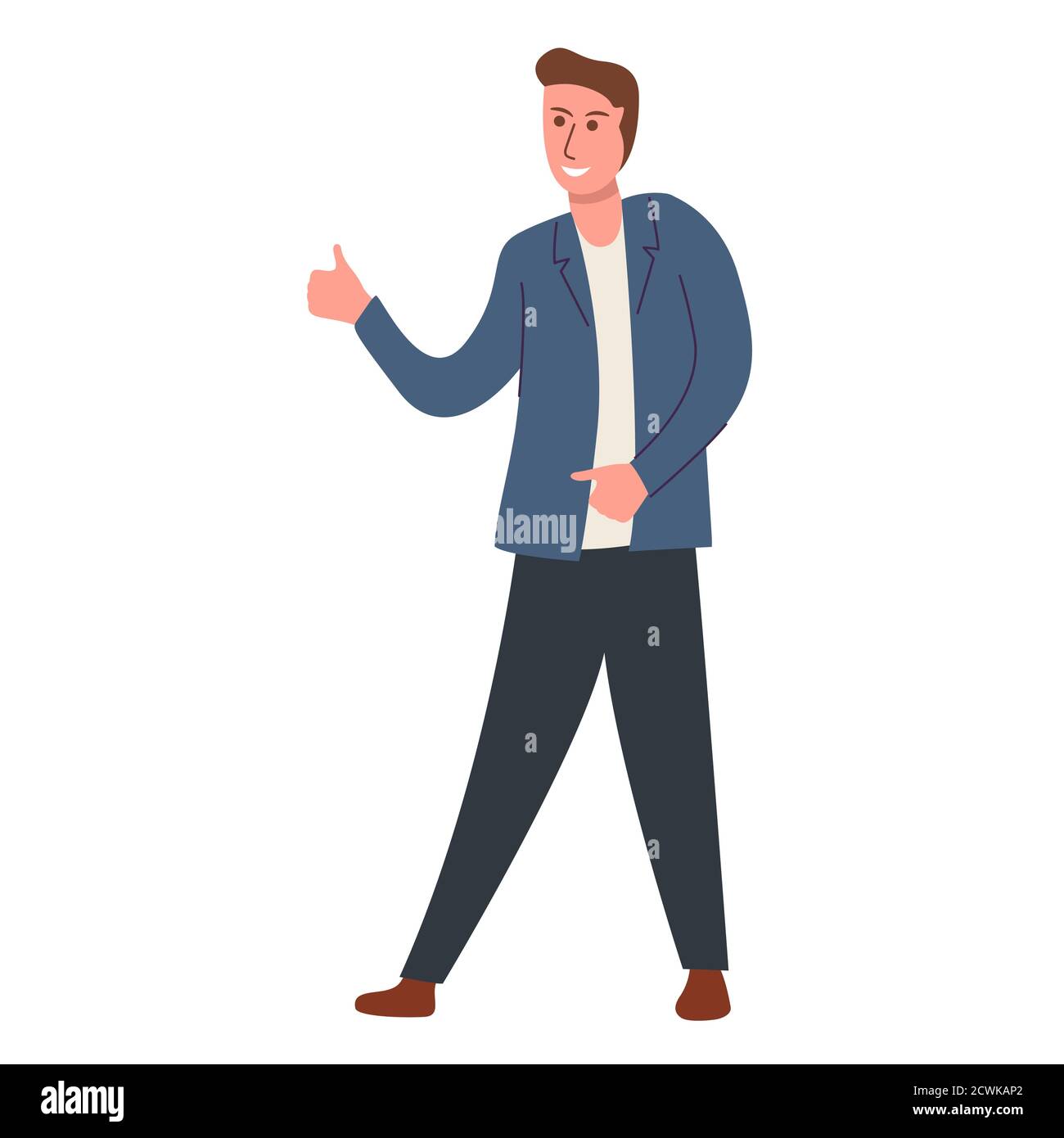 Guy man shows thumb up Vector flat character isolated on white ...