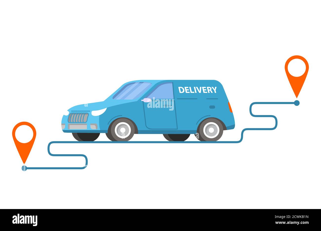Delivery car carrying parcels on points.Vector illustration. Stock Vector