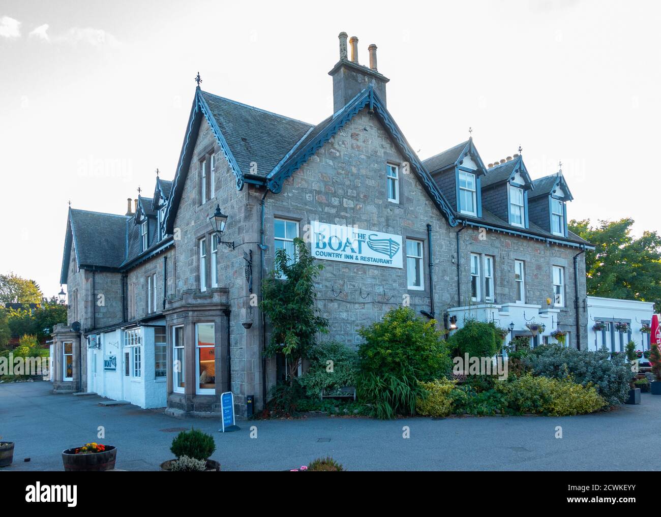 The Boat Country Inn and Restaurant in the small village of Boat of Garten in Badenoch and Strathspey in the Highlands of Scotland, UK Stock Photo