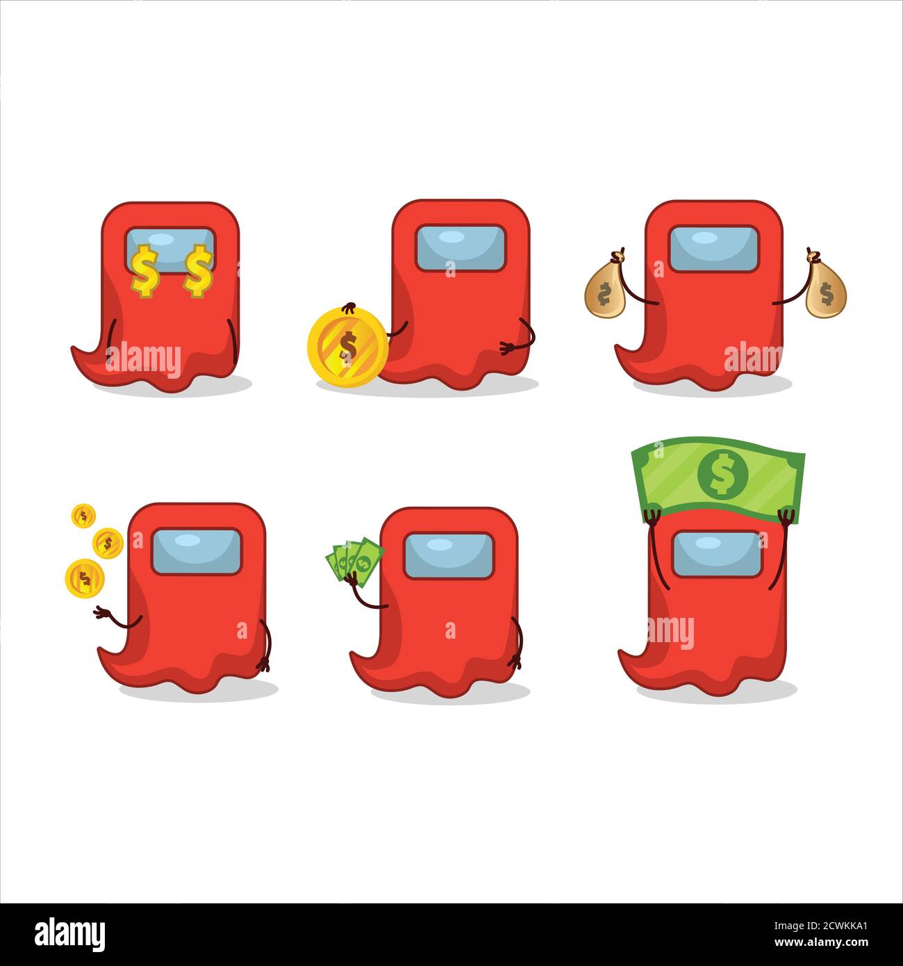 Ghost among us red cartoon character with cute emoticon bring money Stock Vector